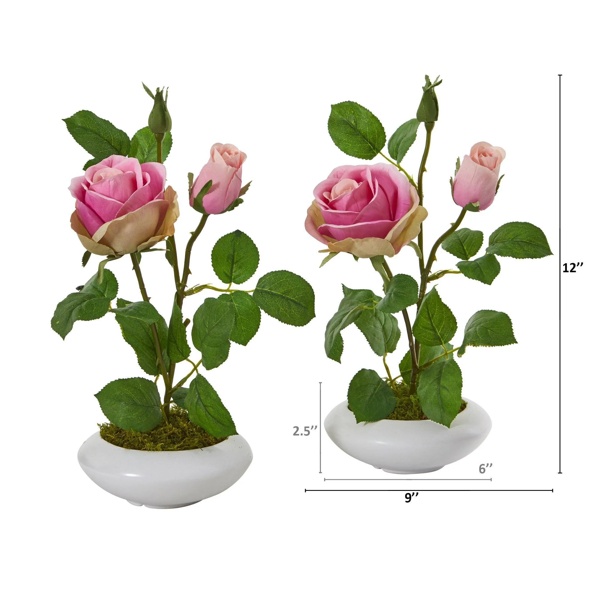 14” Rose Artificial Arrangement in White Vase (Set of 2) - Image 2