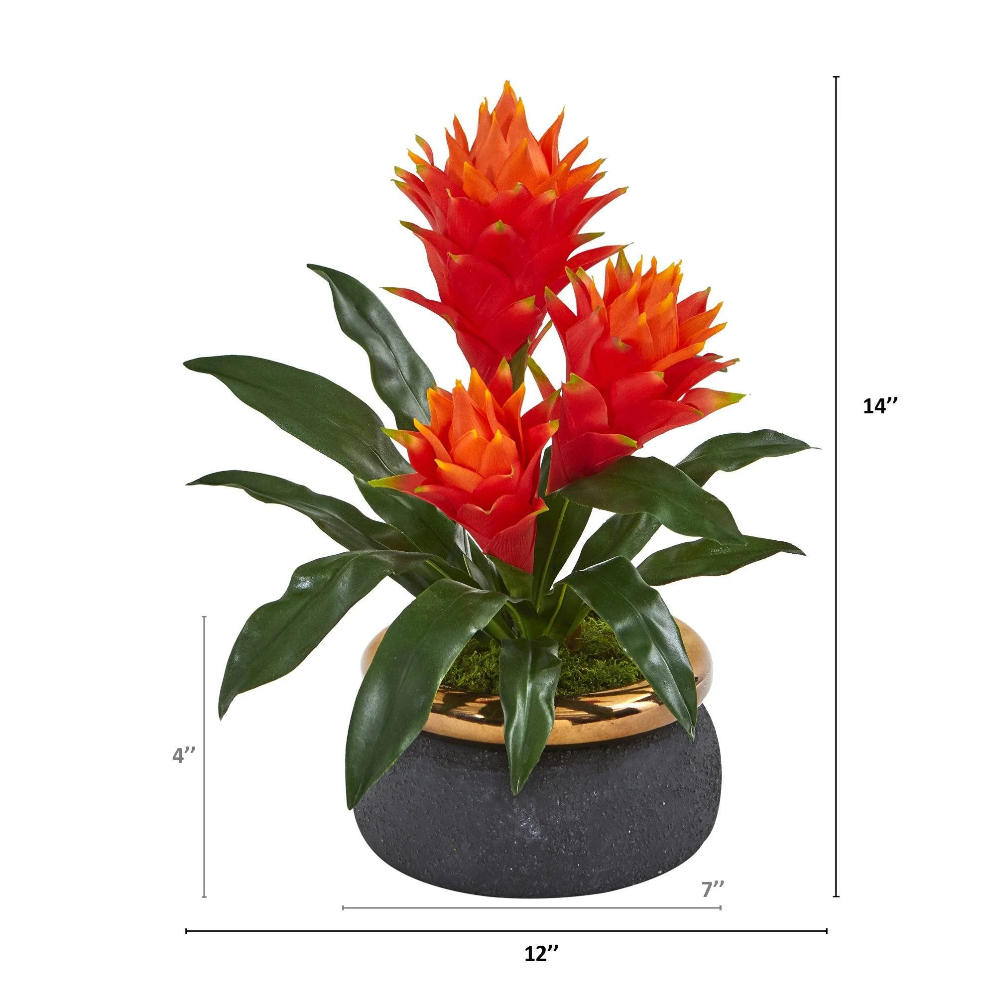 14” Triple Bromeliad Artificial Plant in Stoneware Planter - Image 2