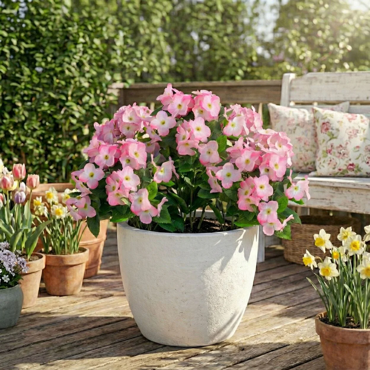 14" UV Resistant Artificial Hydrangea Bush (Indoor/Outdoor) - Set of 6 - Image 10