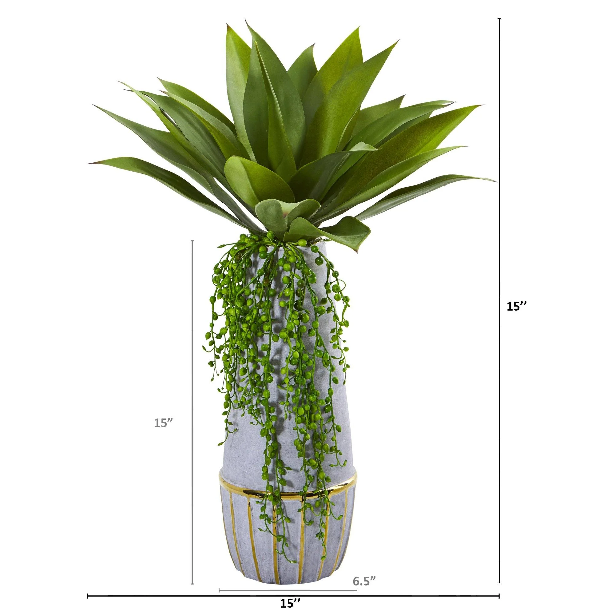 15” Agave Succulent Artificial Plant in Stoneware Planter - Image 2