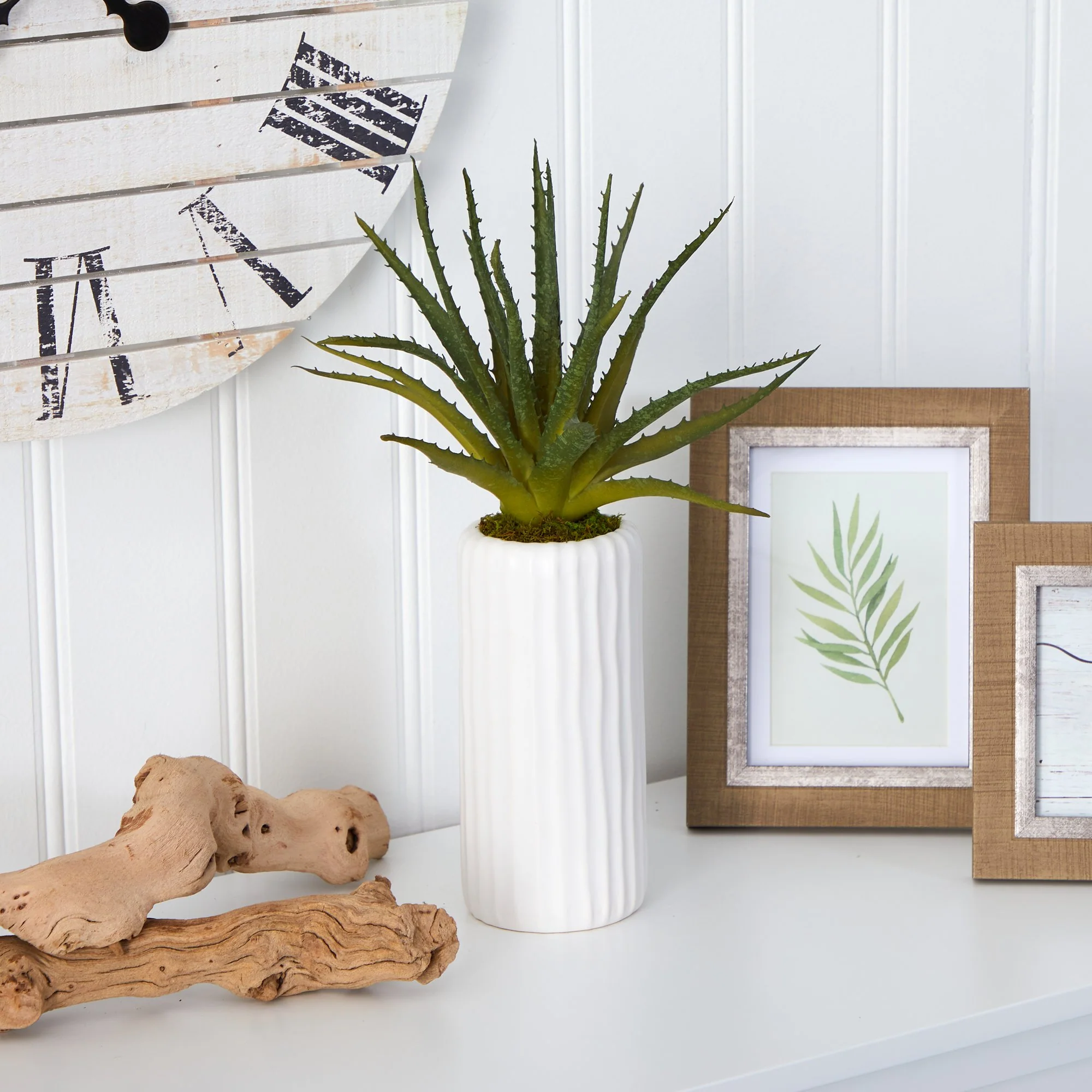 15” Aloe Artificial Plant in White Planter - Image 3