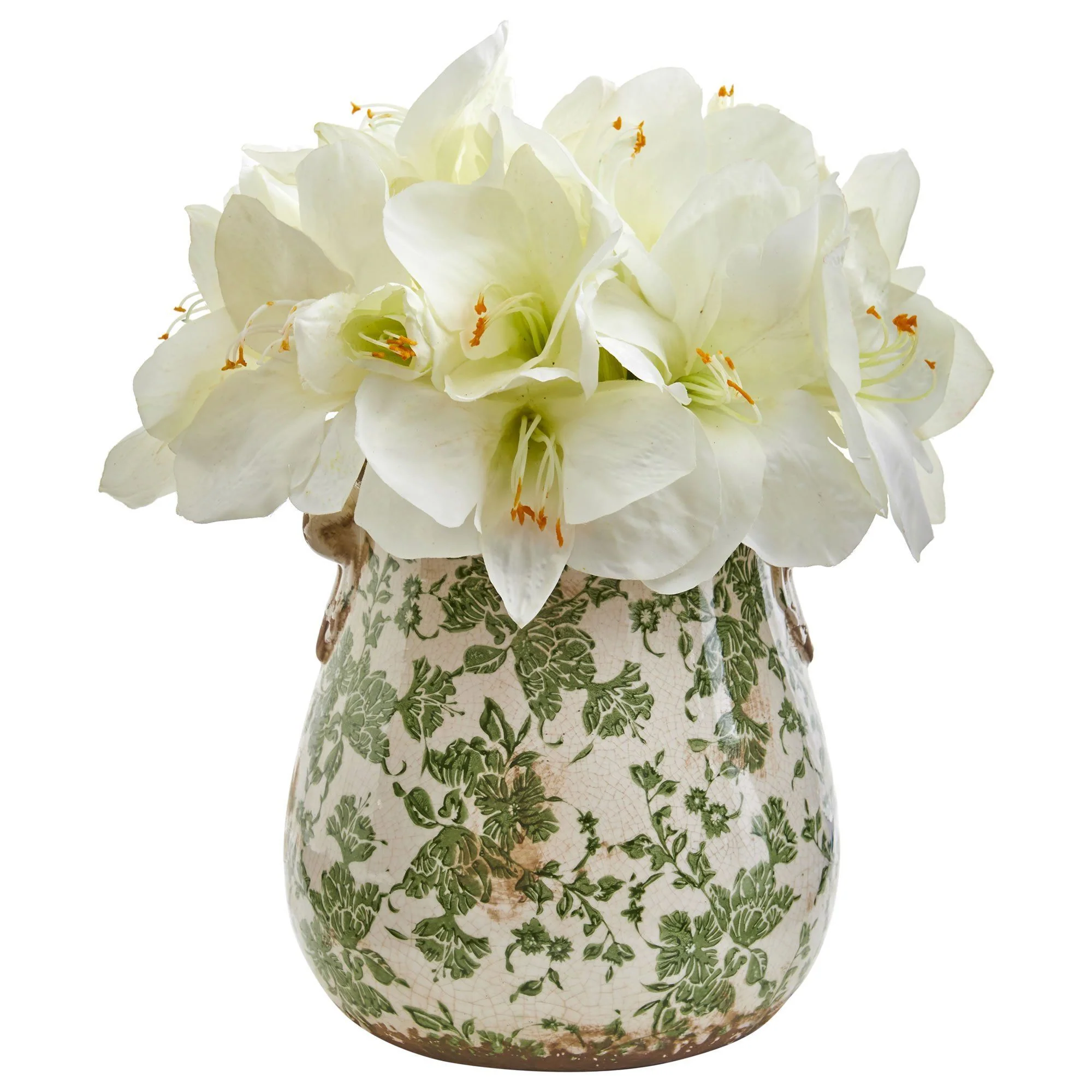 Amaryllis Artificial Arrangement in Floral Print Vase - Image 2
