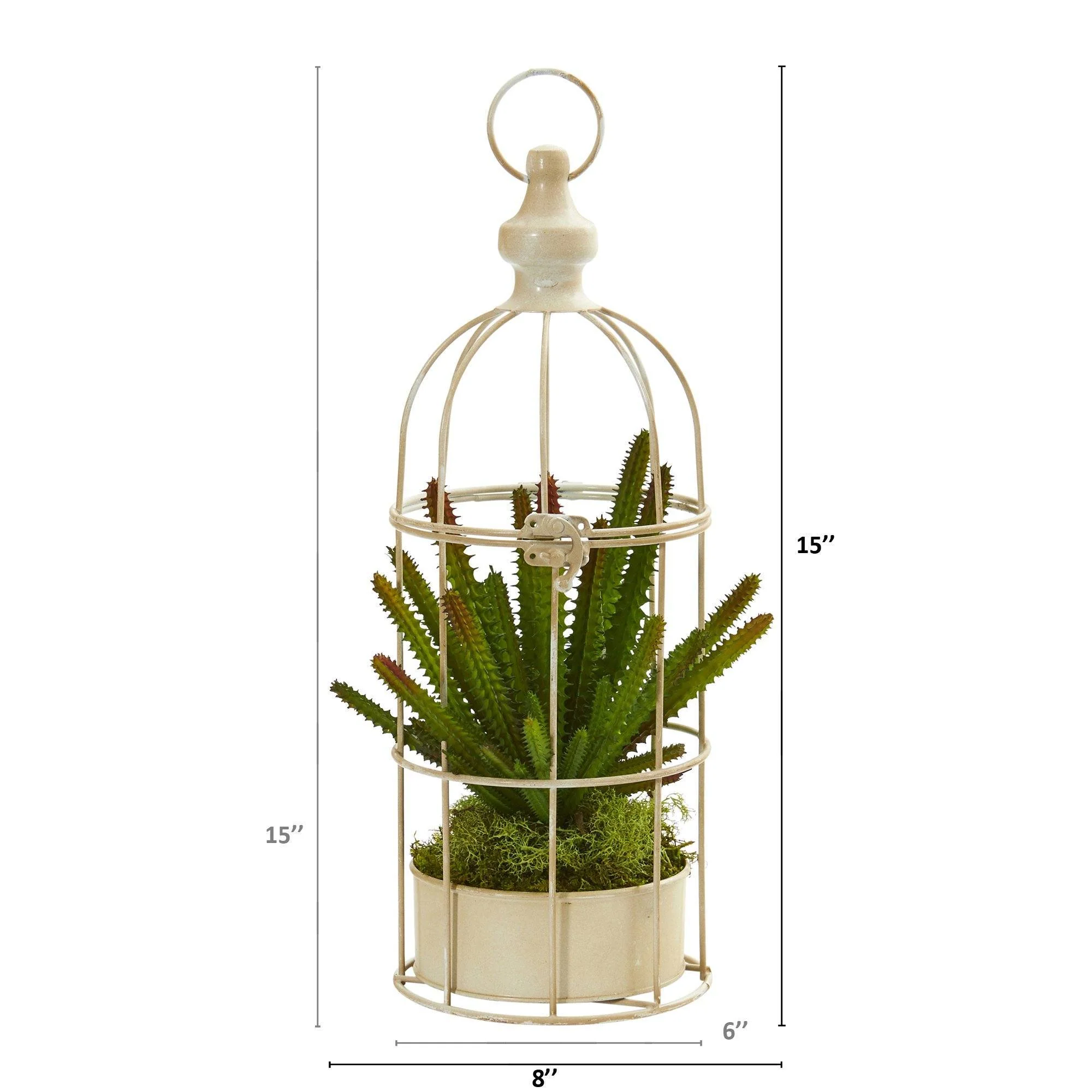 15” Cactus Succulent Artificial Plant in Decorative Cage - Image 2