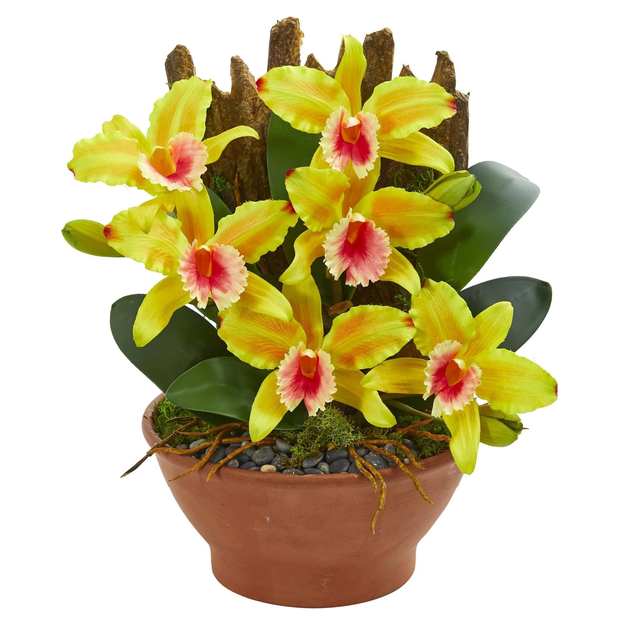 Cattleya Orchid Artificial Arrangement in Clay Vase - Image 3