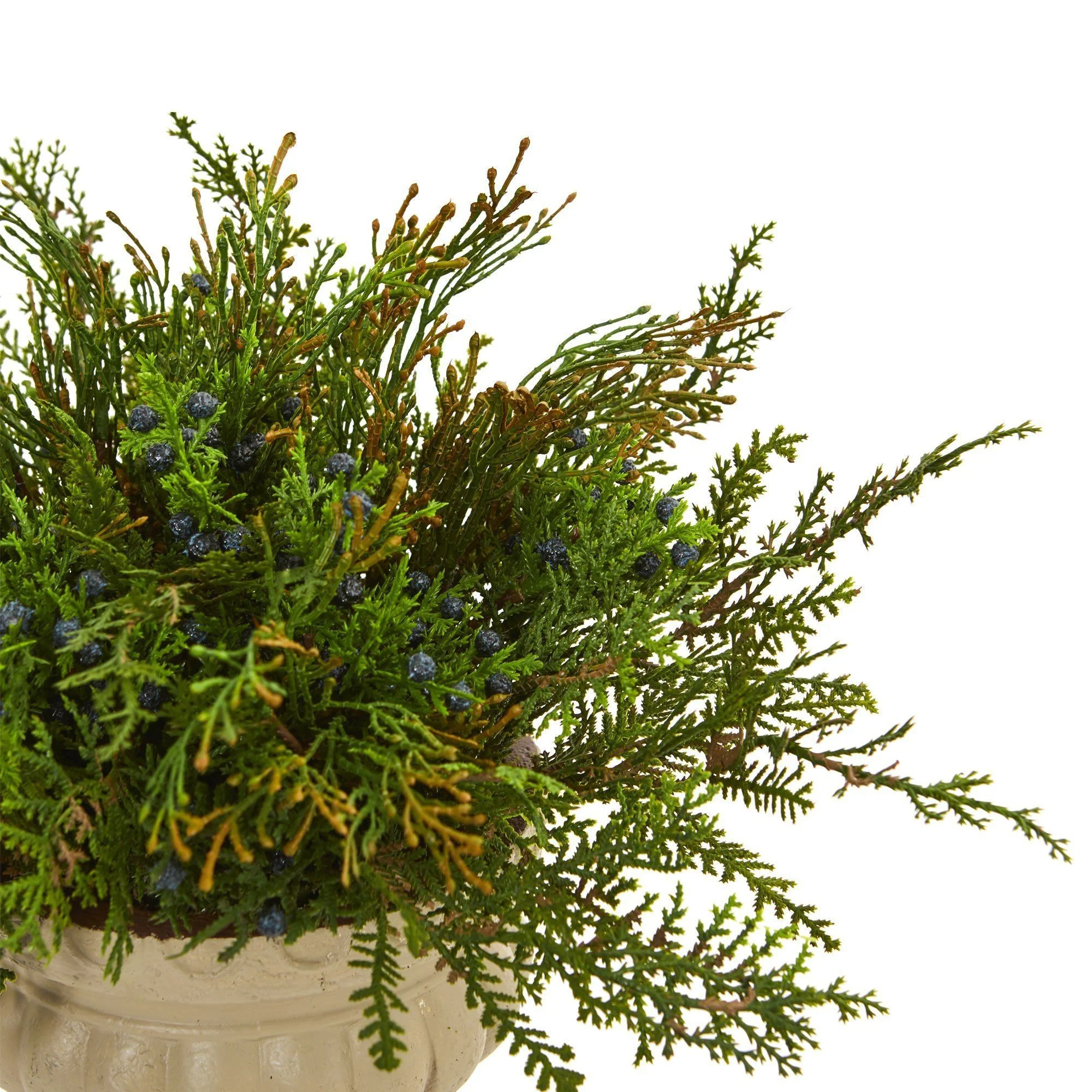 15” Cedar and Blueberry Artificial Plant with Planter - Image 2