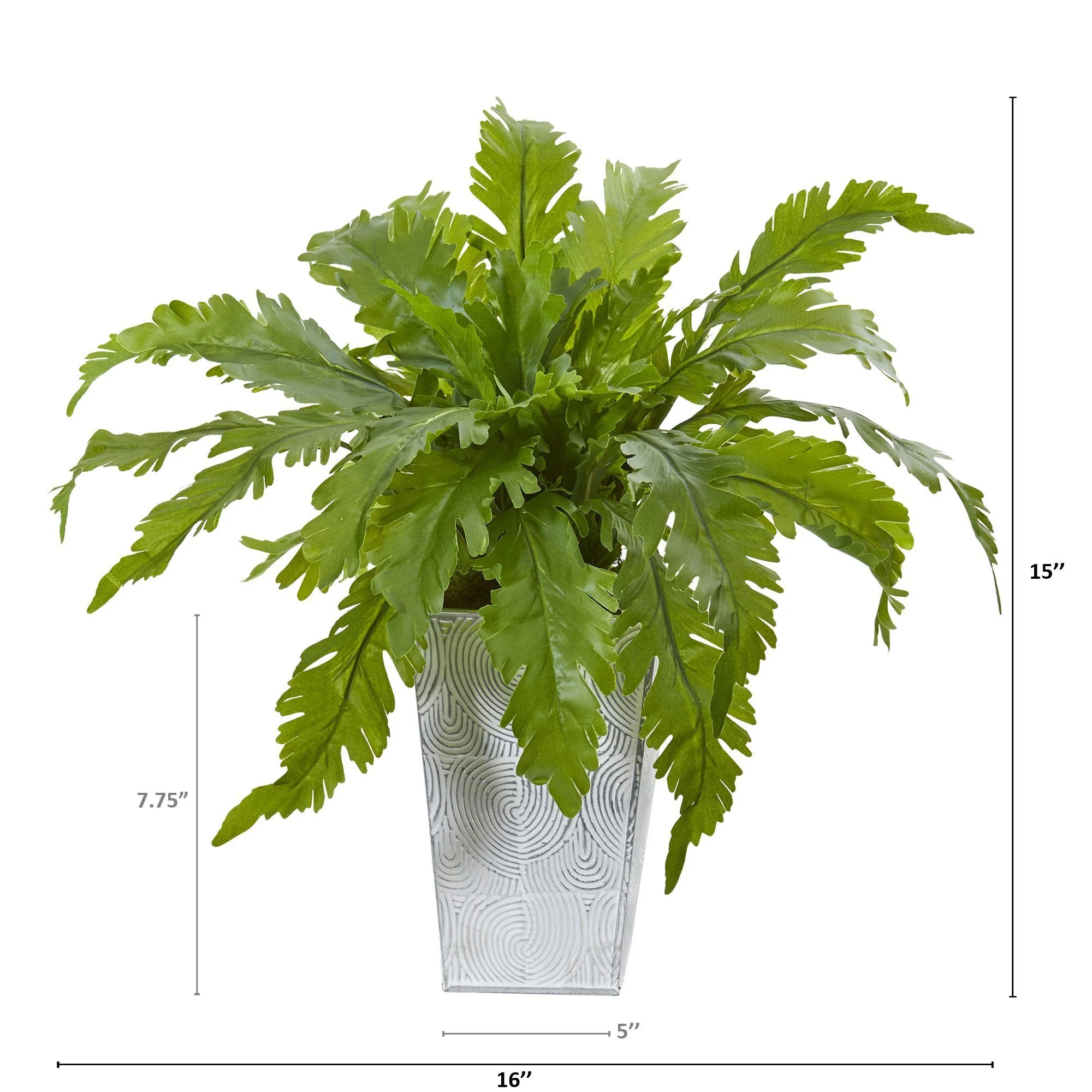 15” Fern Artificial Plant in White Planter - Image 2