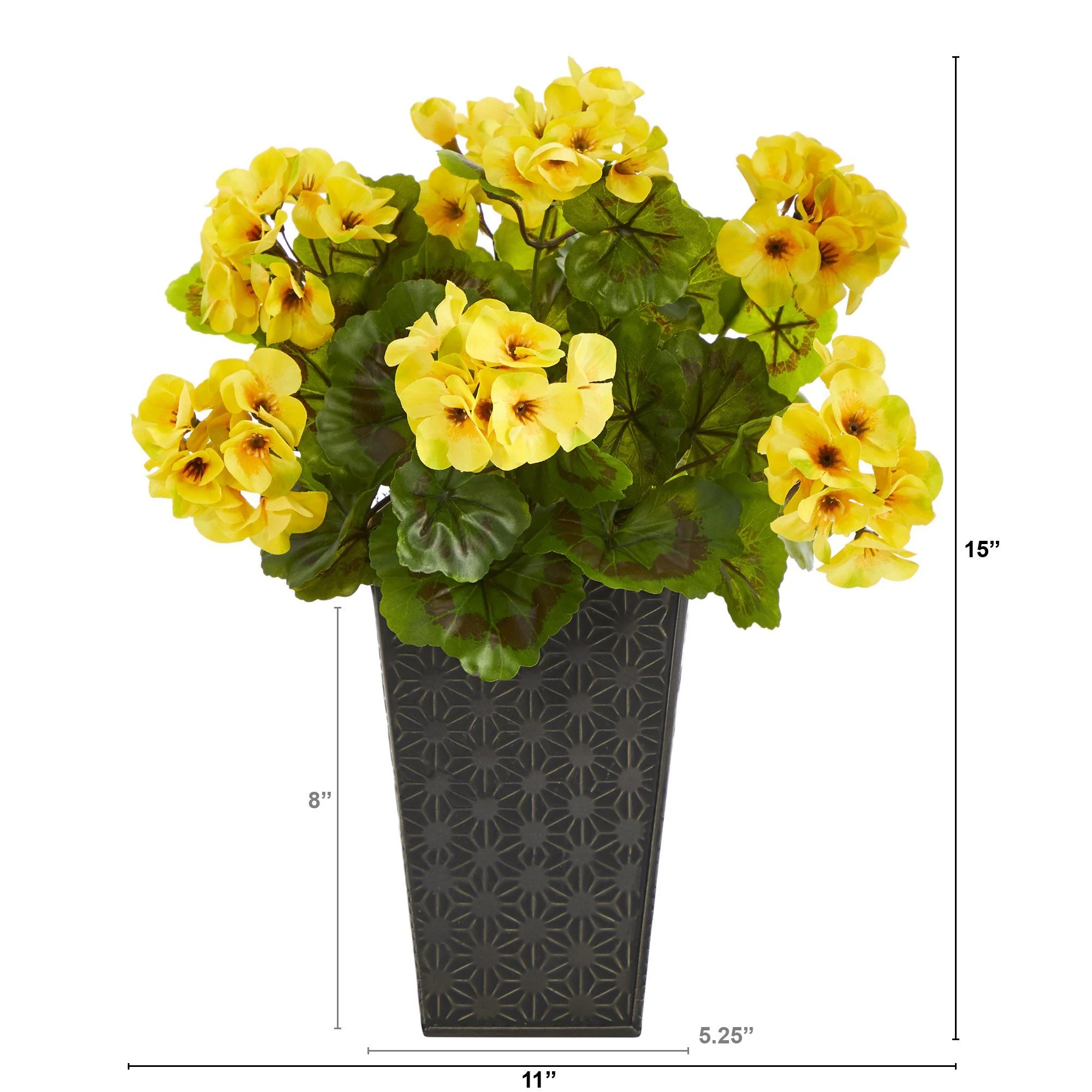 15” Geranium Artificial Plant in Embossed Black Planter UV Resistant (Indoor/Outdoor) - Image 2