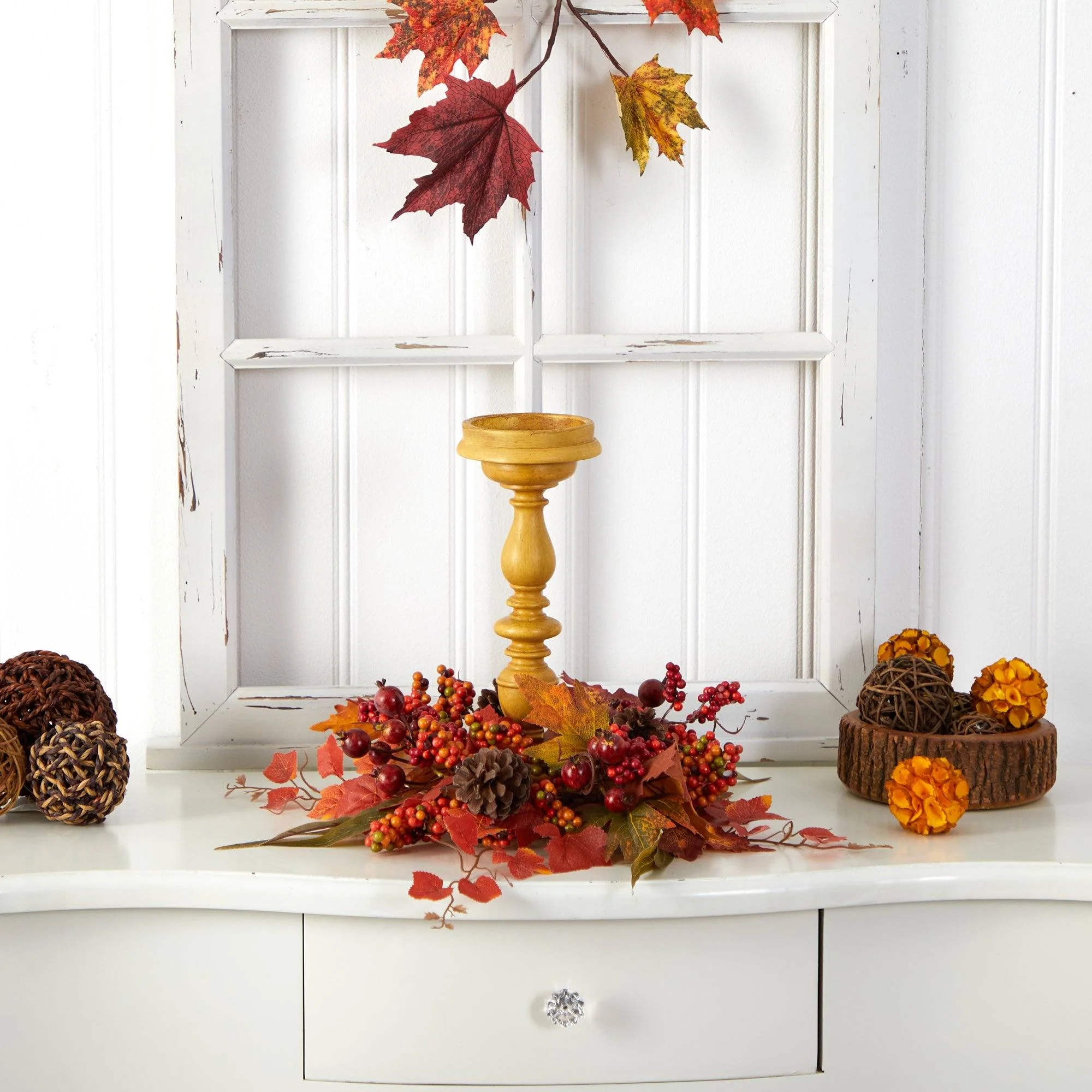 15” Harvest Fall Artificial Candelabrum Arrangement - Image 4