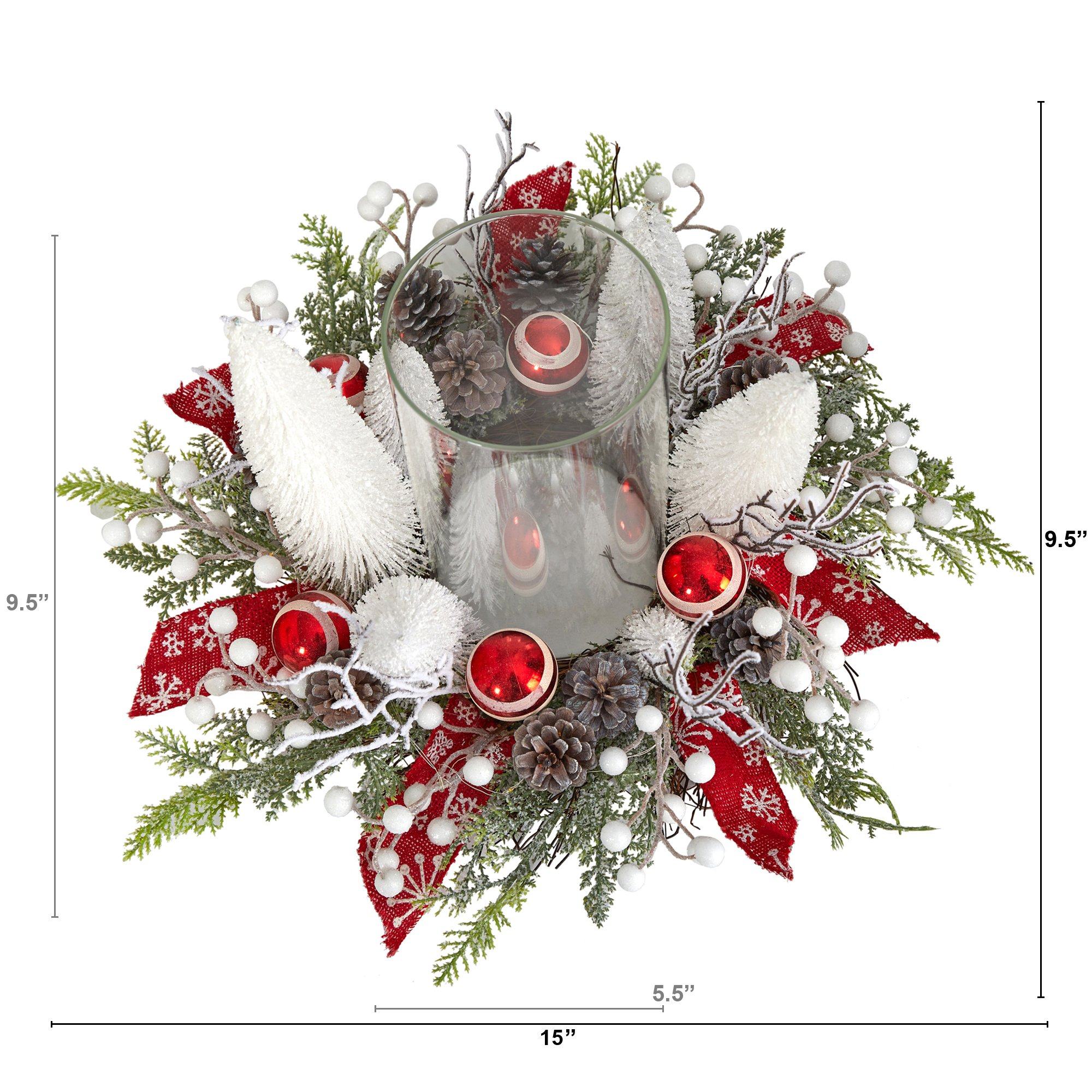 15” Holiday Lighted Forest Candle Holder Table Christmas Artificial Arrangement - Image 2