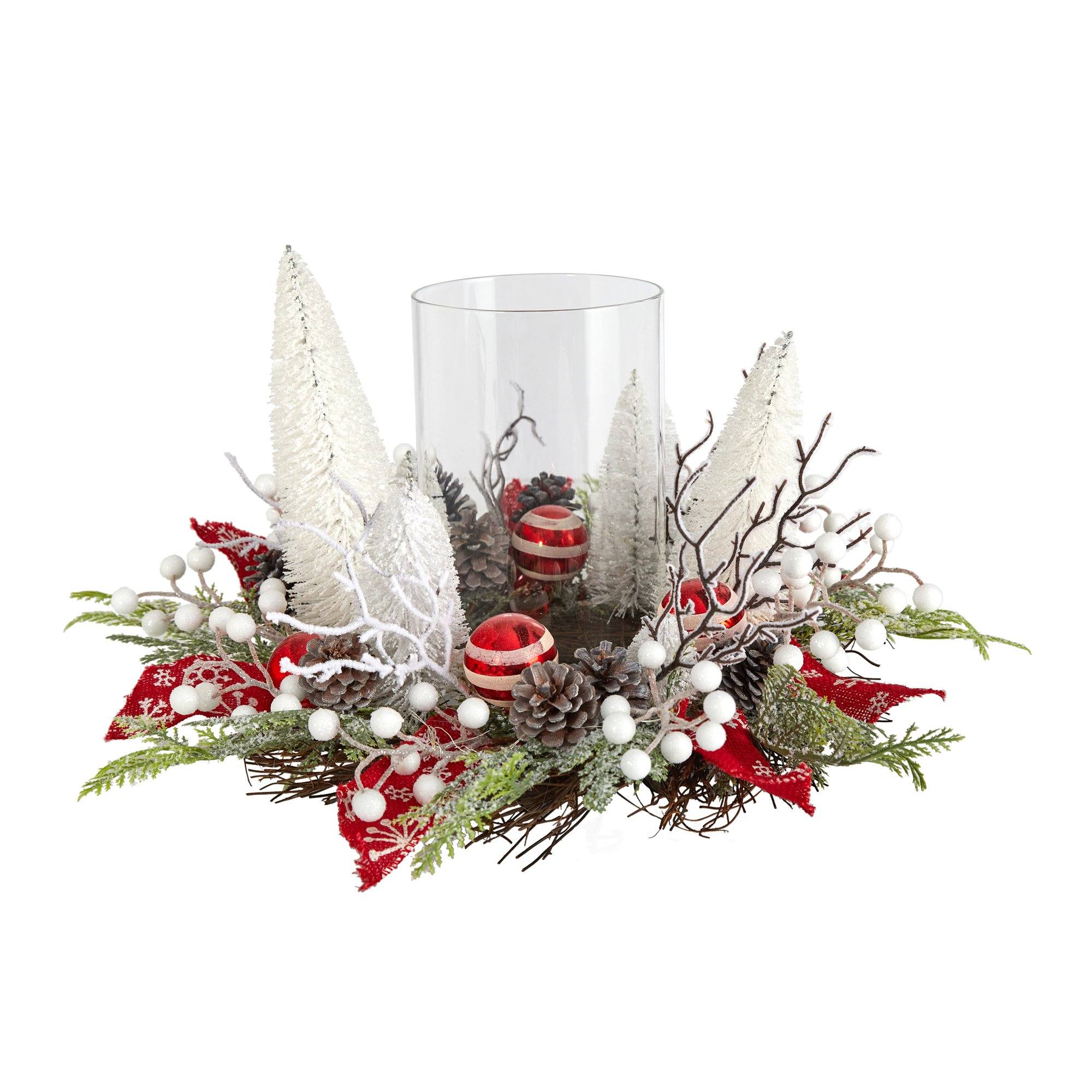 15” Holiday Lighted Forest Candle Holder Table Christmas Artificial Arrangement - Image 3