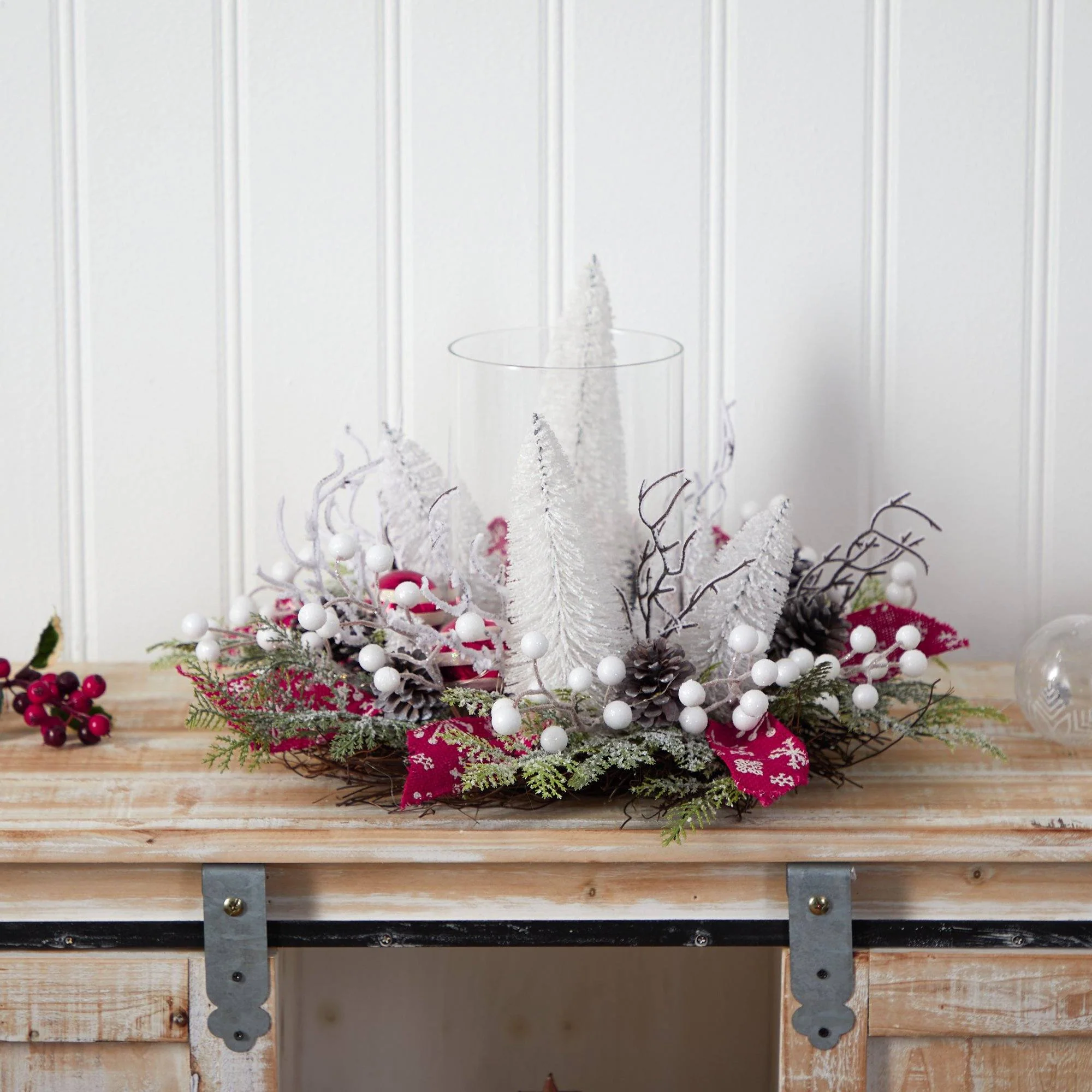 15” Holiday Lighted Forest Candle Holder Table Christmas Artificial Arrangement - Image 4