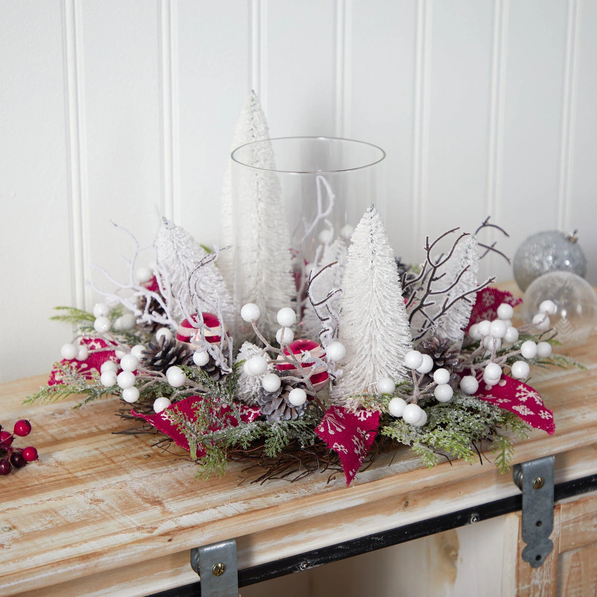 15” Holiday Lighted Forest Candle Holder Table Christmas Artificial Arrangement - Image 5