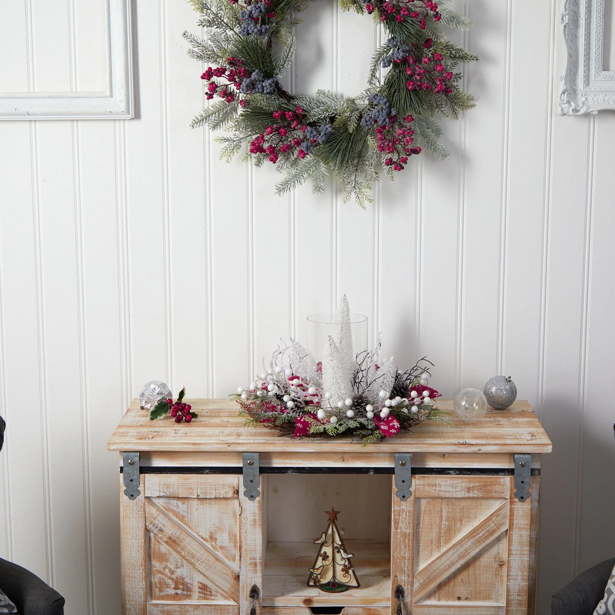 15” Holiday Lighted Forest Candle Holder Table Christmas Artificial Arrangement - Image 6