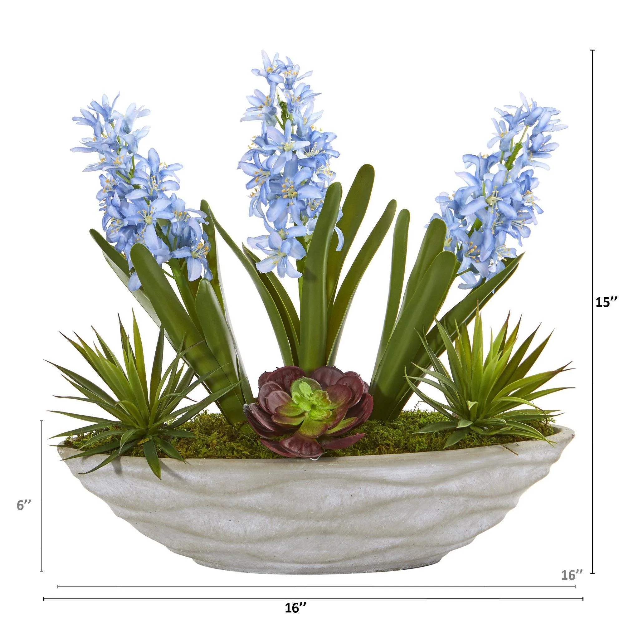 15” Hyacinth and Succulent Artificial Plant in Decorative Planter - Image 2