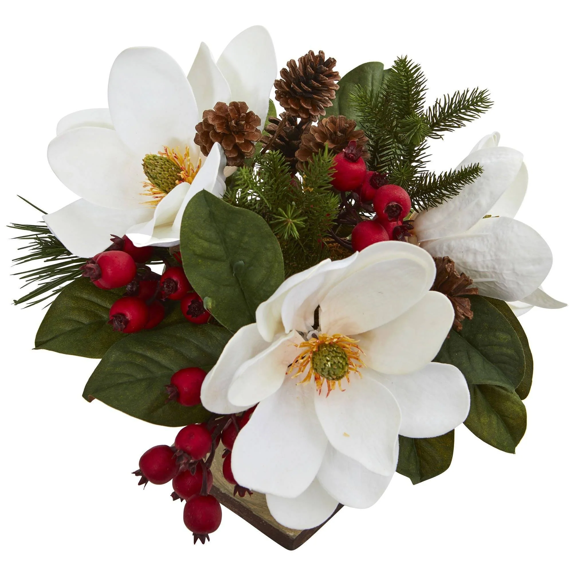 15” Magnolia, Pine and Berries Artificial Arrangement - Image 2