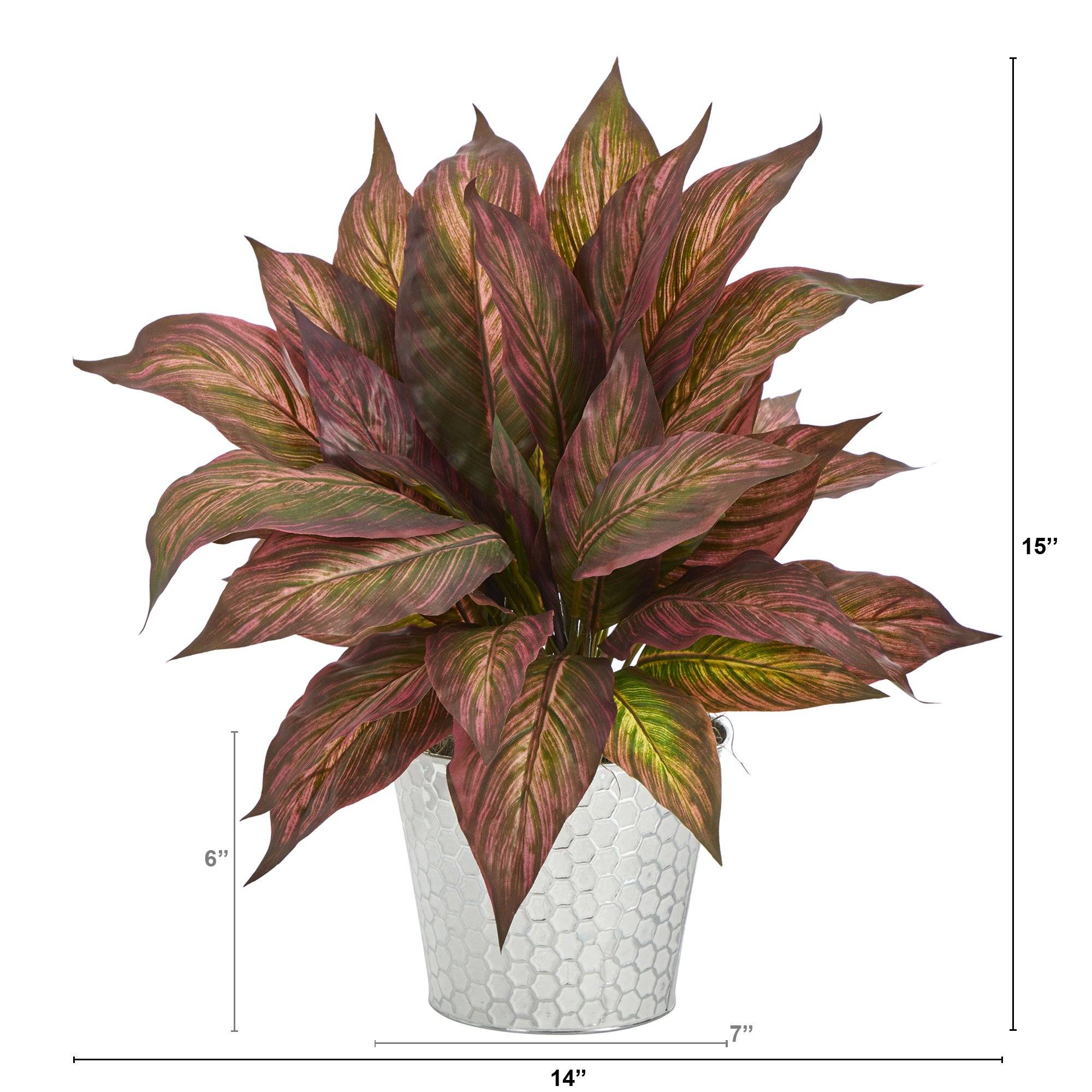 15” Musa Leaf Artificial Plant in Embossed White Planter - Image 2