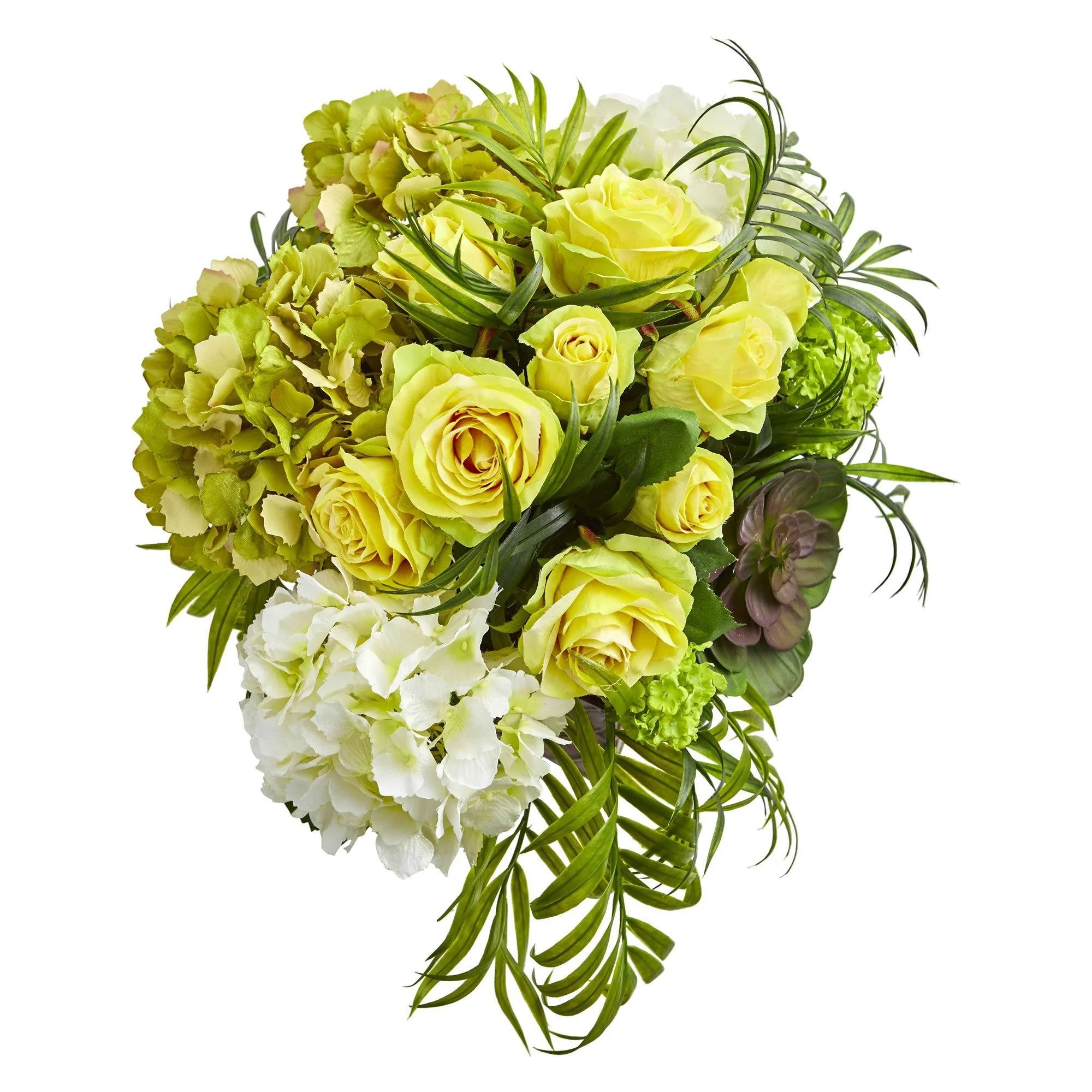 Roses and Hydrangea Artificial Arrangement in Metal Planter - Image 8