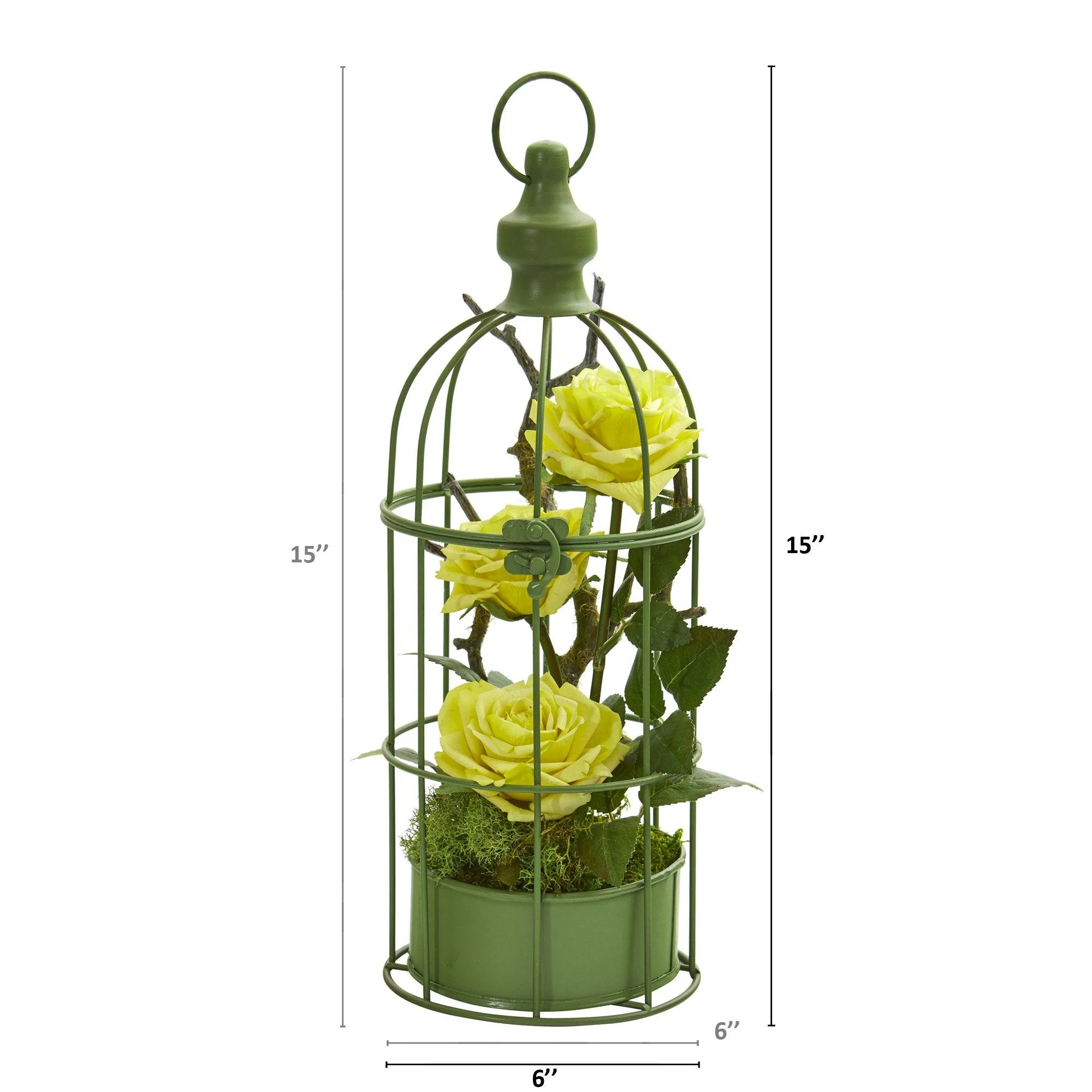 15” Triple Rose Artificial Arrangement in Decorative Cage - Image 2