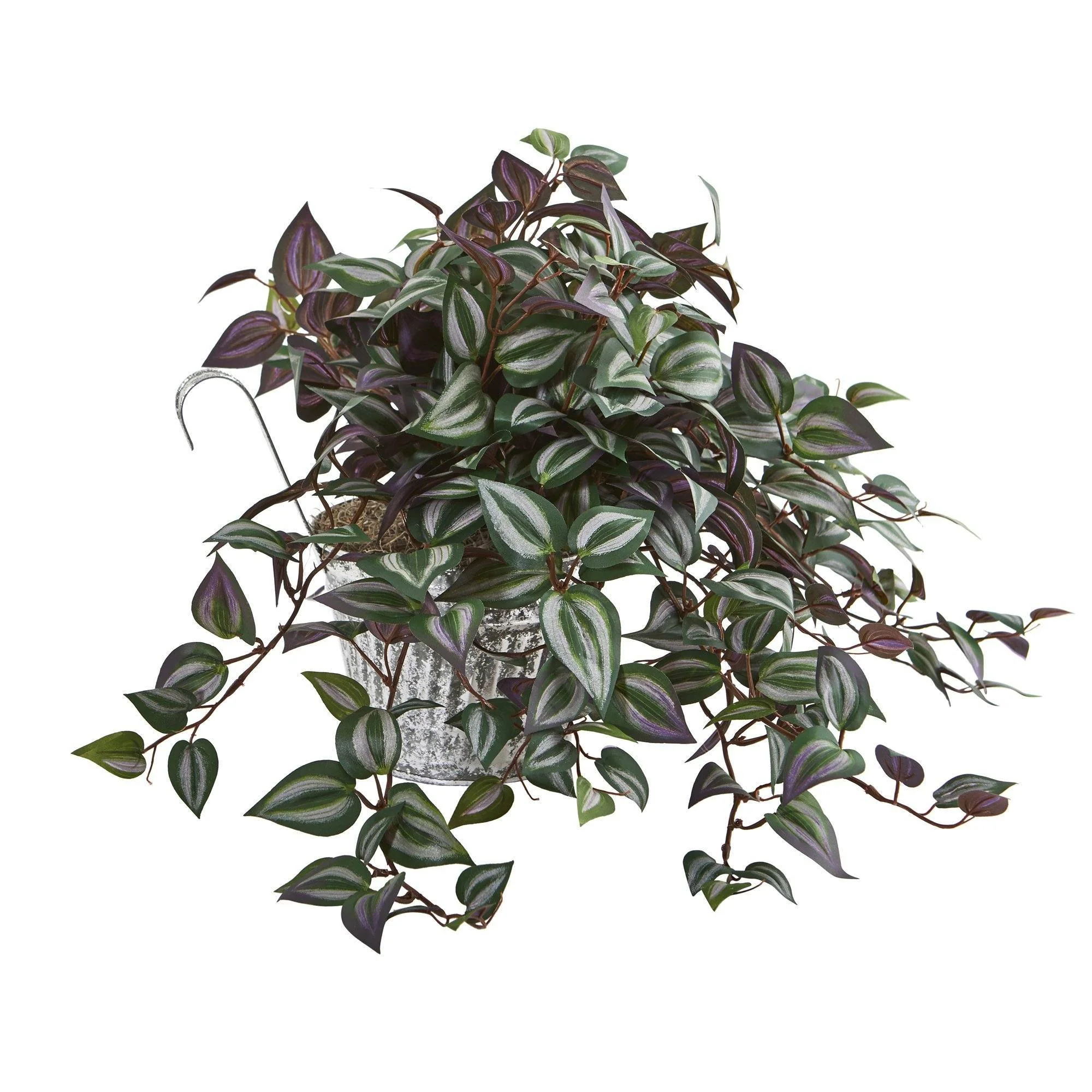 15” Wandering Jew Artificial Plant in Vintage Metal Hanging Planter - Image 2