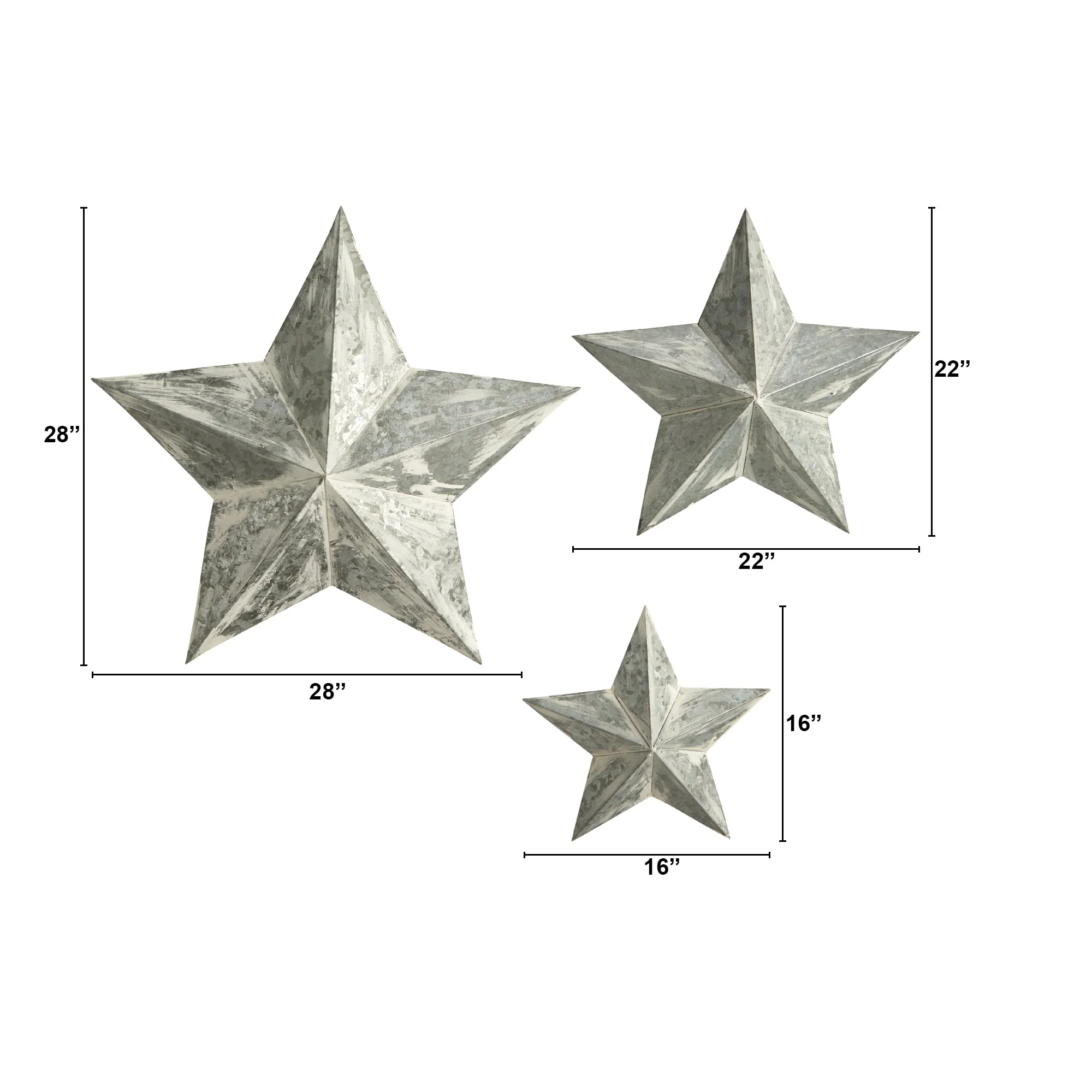 16”, 22” and 28” Farmhouse Stars Wall Decoration (Set of 3) - Image 2