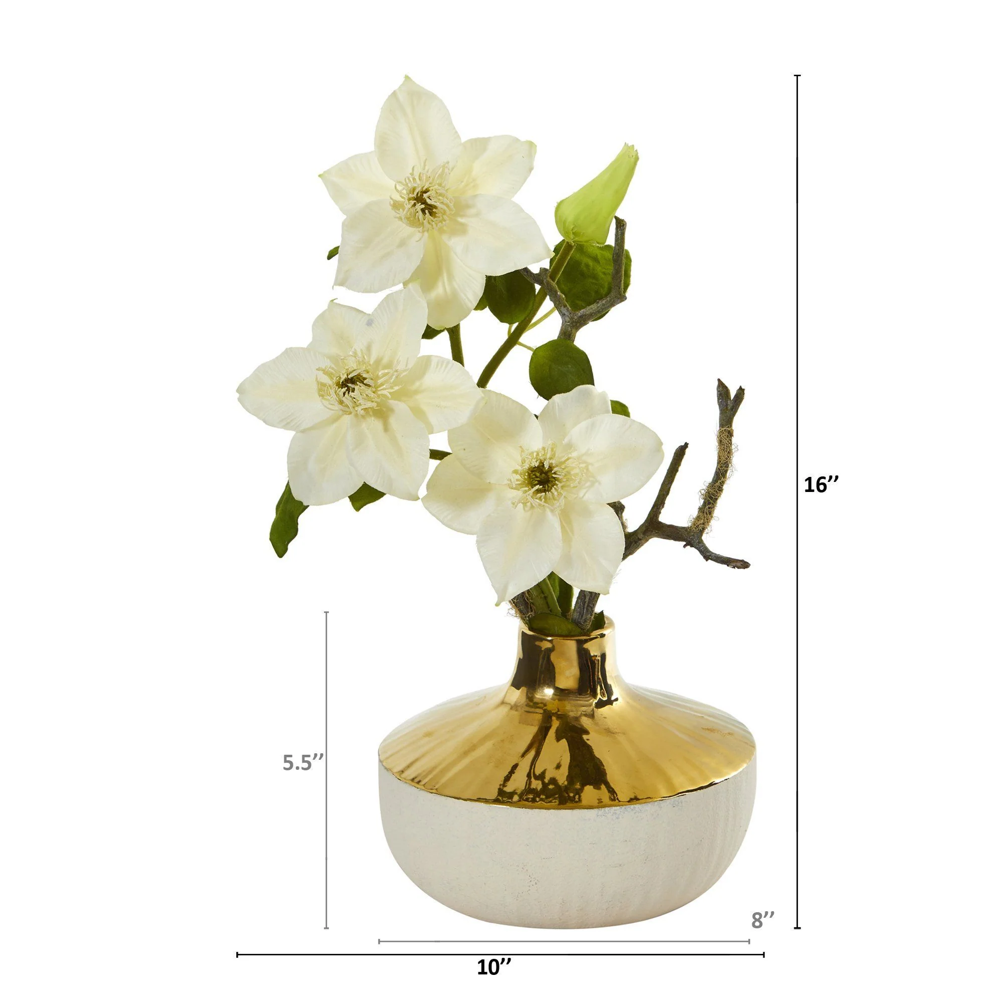 16” Anemone Arrangement in Gold and Cream Elegant Vase - Image 2