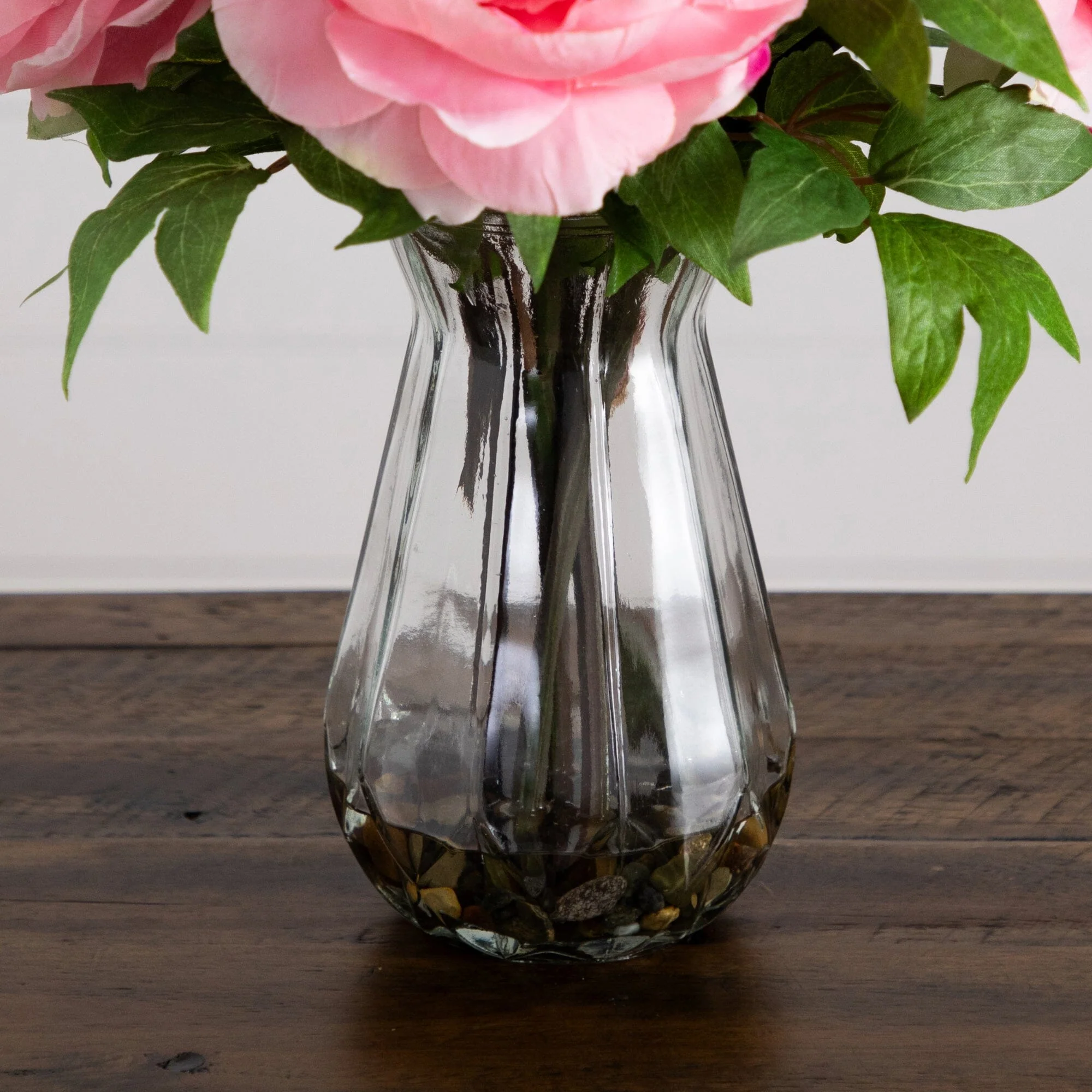 16" Artificial Pink Peony Arrangement in Glass Vase - Image 13