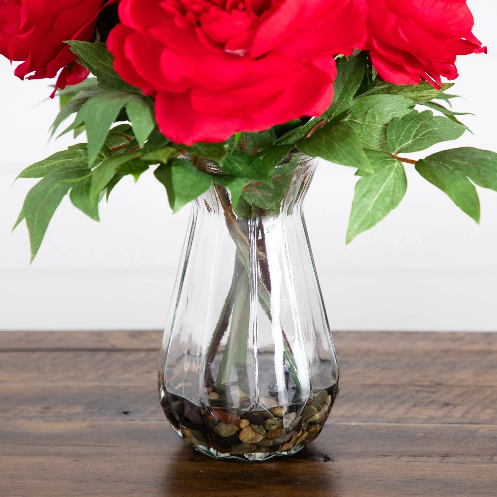 16" Artificial Pink Peony Arrangement in Glass Vase - Image 5