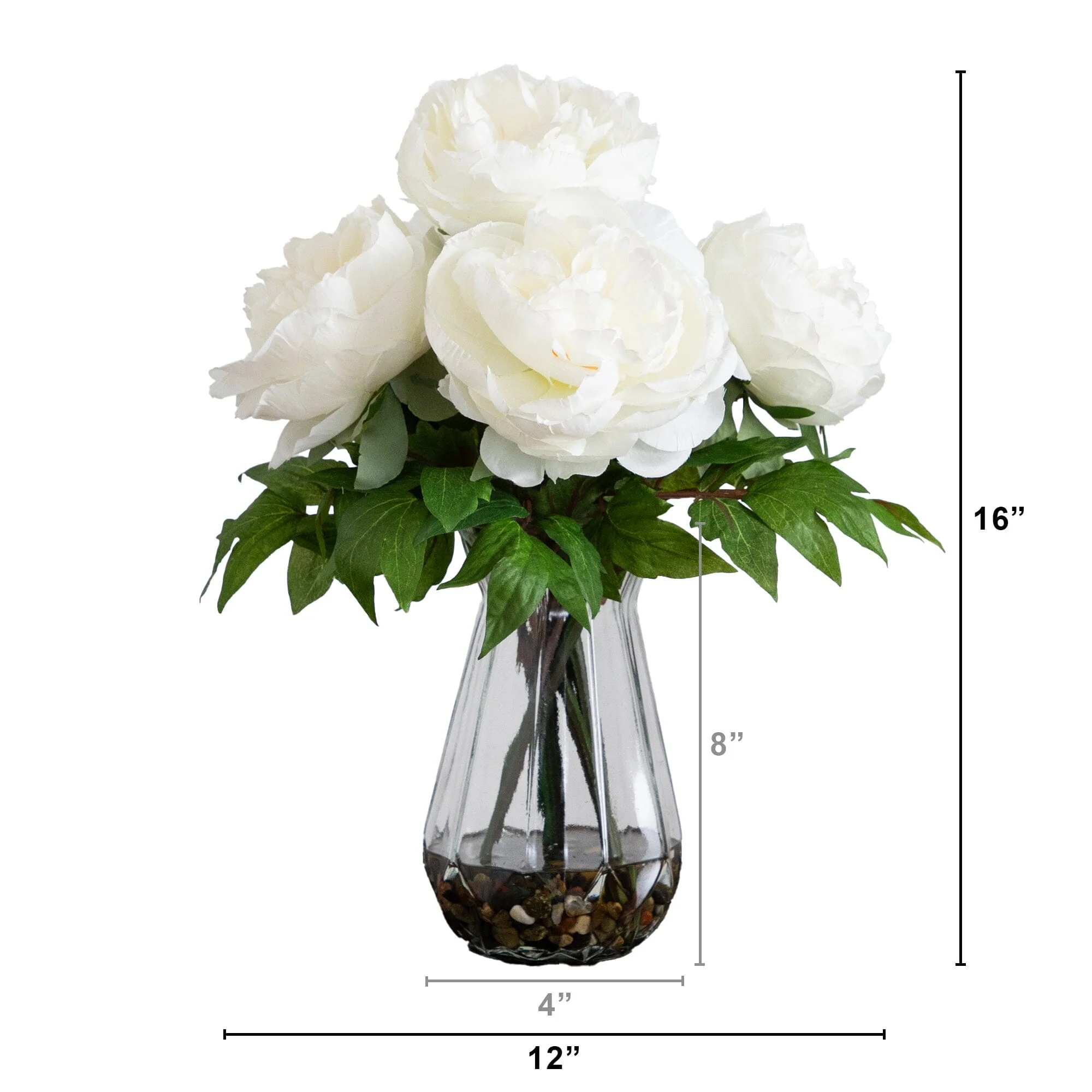 16" Artificial Pink Peony Arrangement in Glass Vase - Image 6
