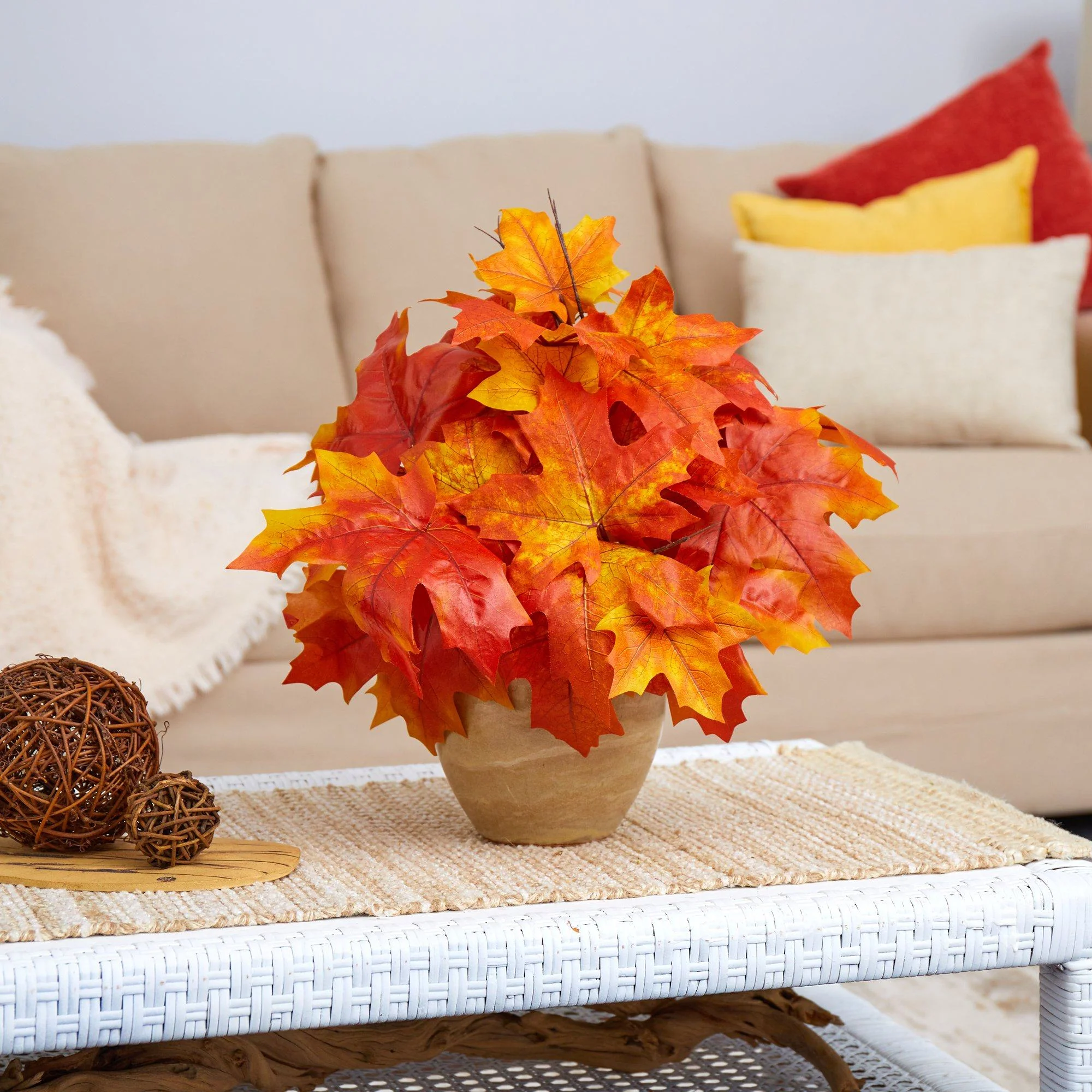 16” Autumn Maple Leaf Artificial Plant in Decorative Planter - Image 2