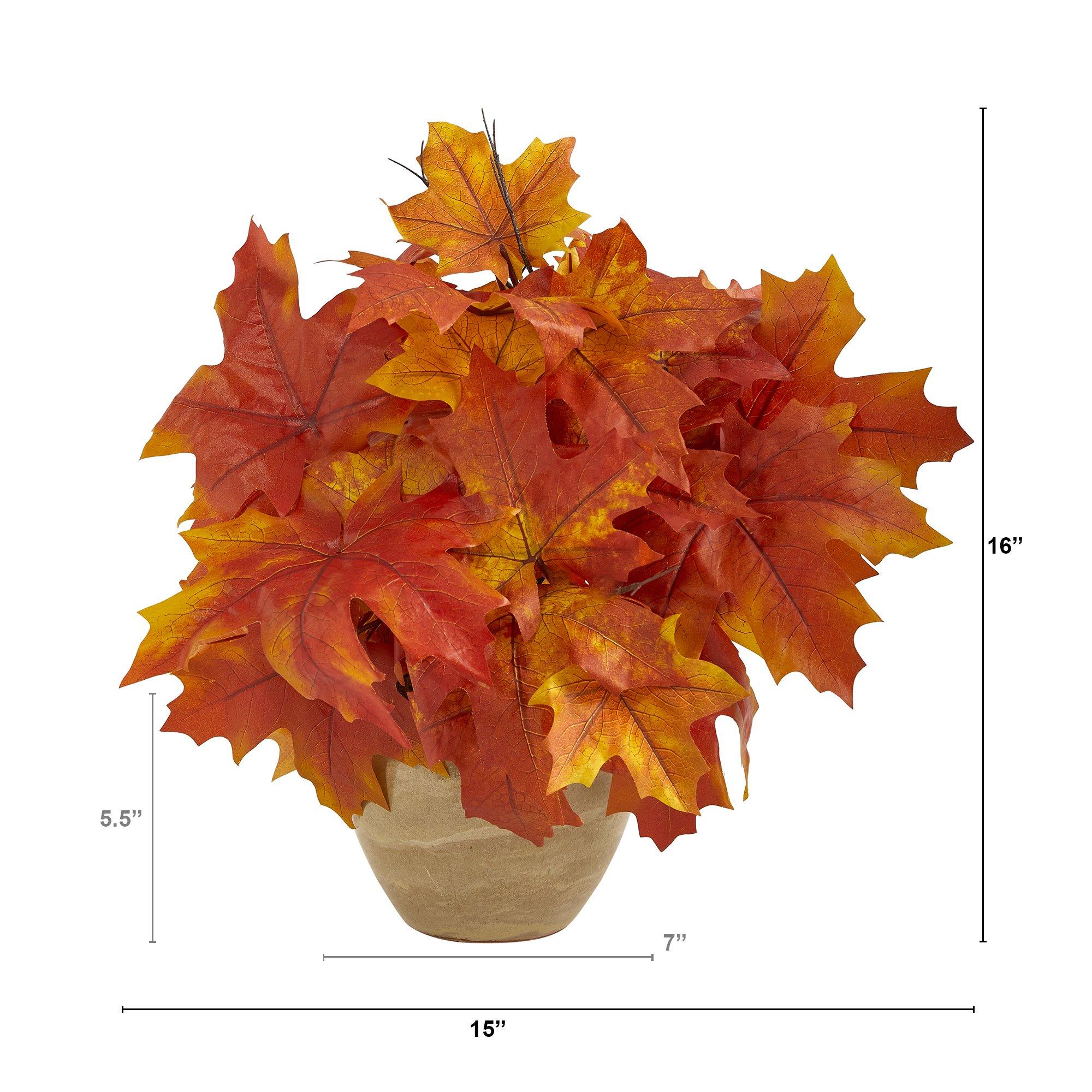 16” Autumn Maple Leaf Artificial Plant in Decorative Planter - Image 3