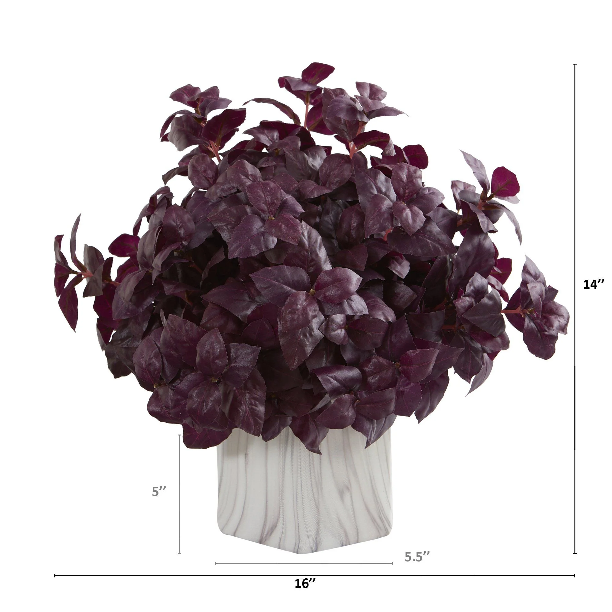 16” Basil Artificial Plant in Marble Finished Planter - Image 2