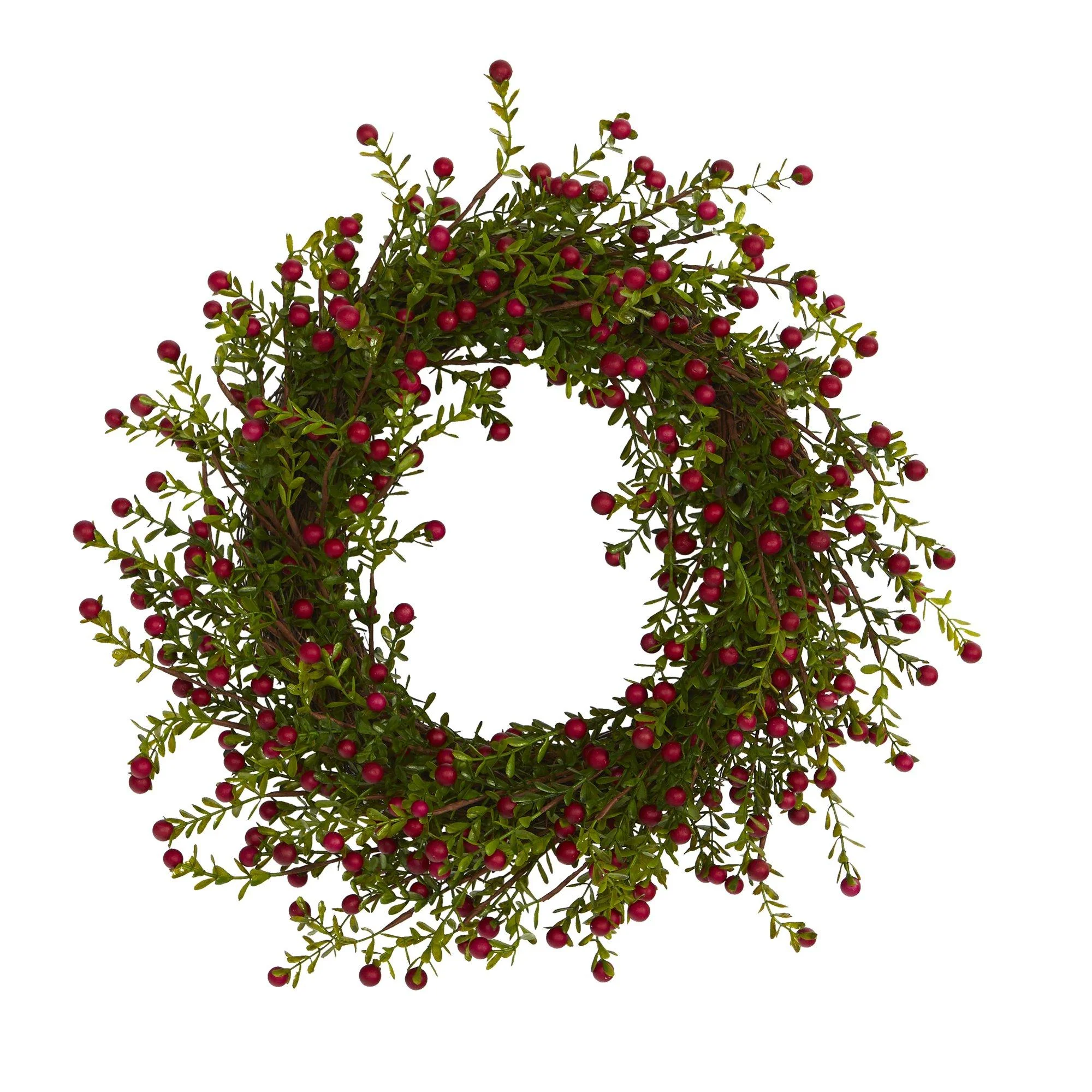 16” Boxwood and Berries Artificial Wreath - Image 3