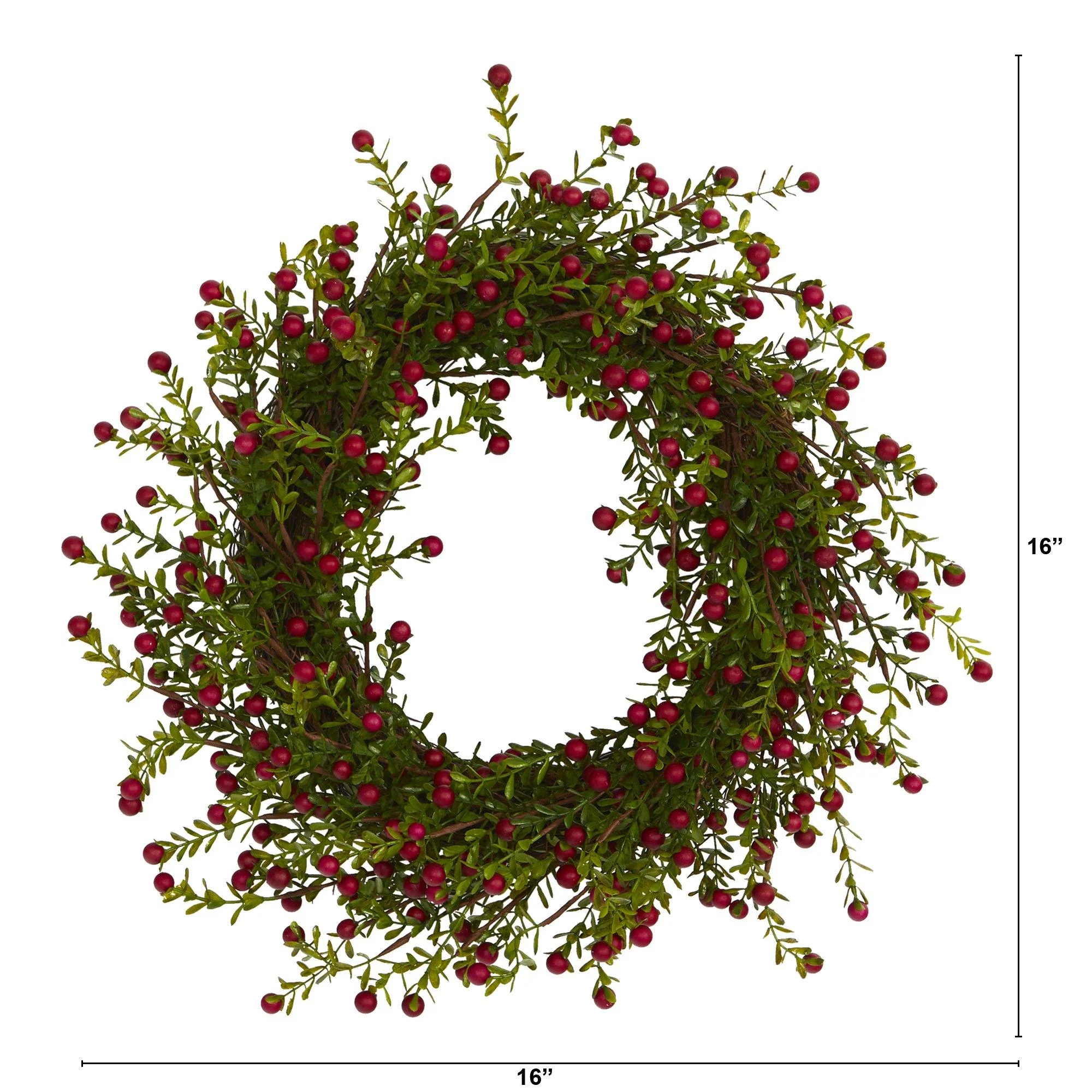 16” Boxwood and Berries Artificial Wreath - Image 4