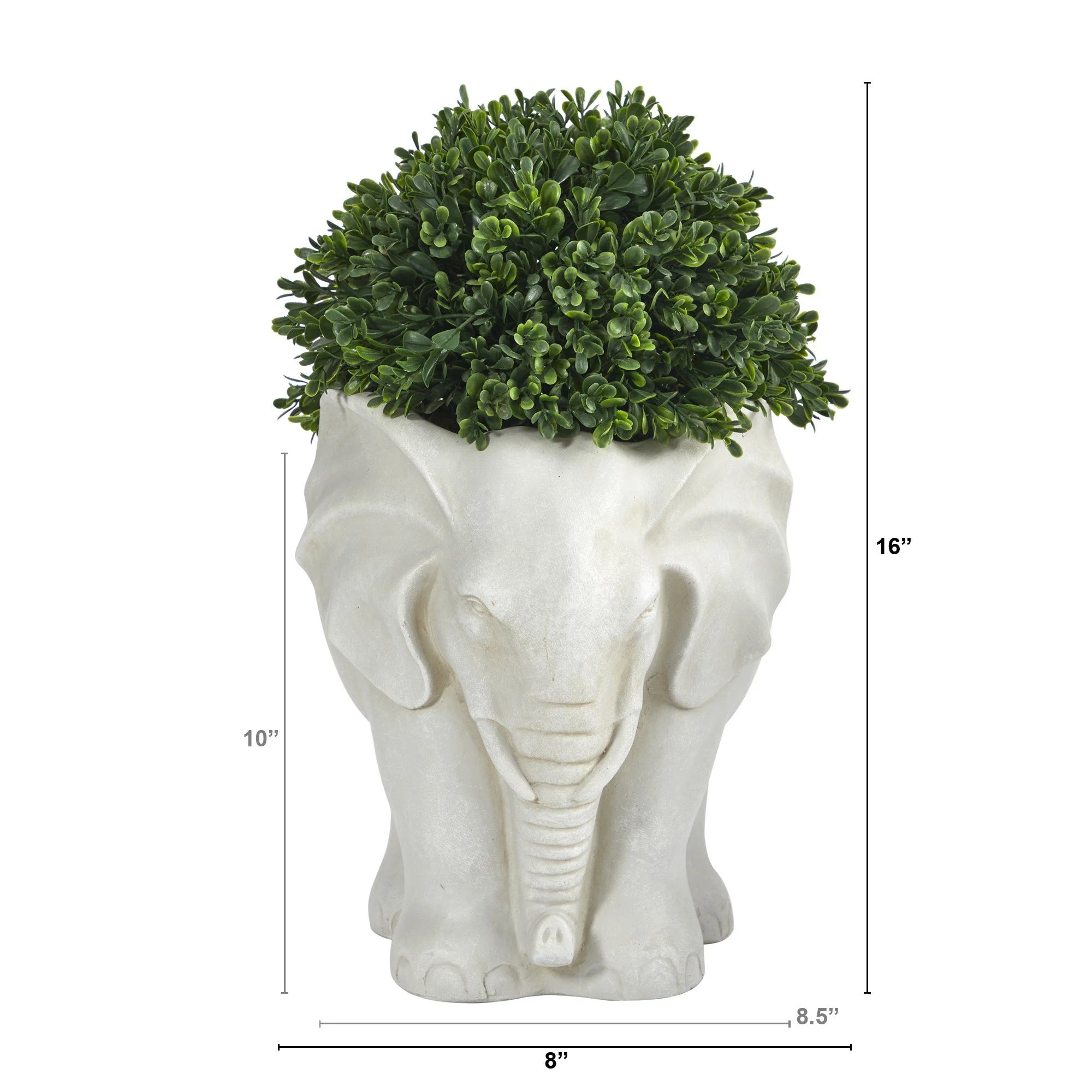 16” Boxwood Topiary Artificial Plant in Elephant Shaped Planter (Indoor/Outdoor) - Image 5