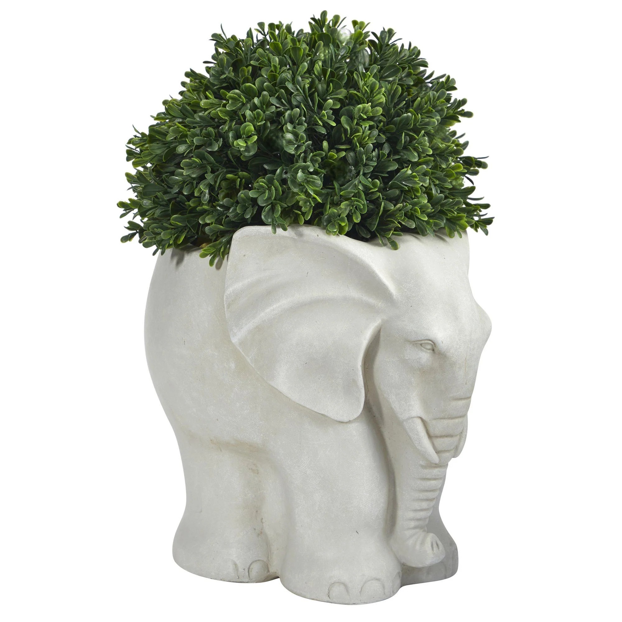 16” Boxwood Topiary Artificial Plant in Elephant Shaped Planter (Indoor/Outdoor) - Image 7