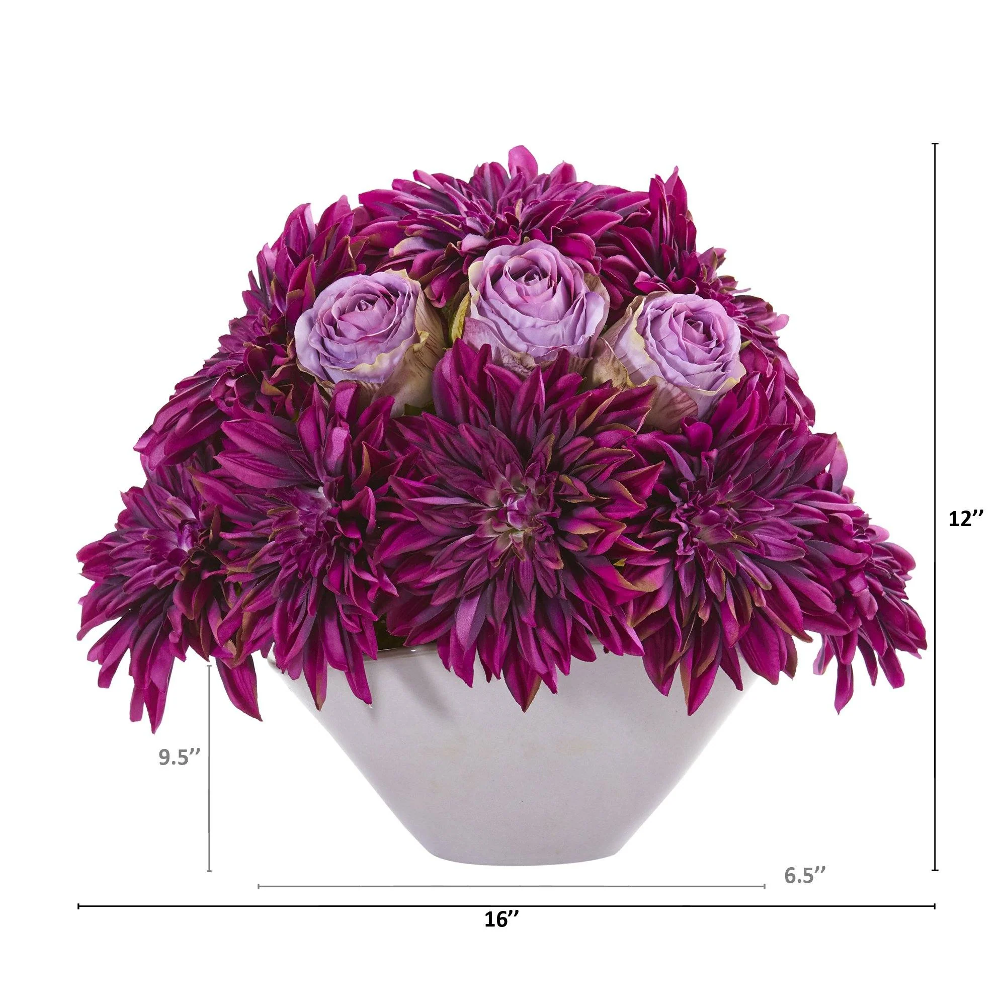 16” Dahlia and Rose Artificial Arrangement in Gray Vase - Image 2