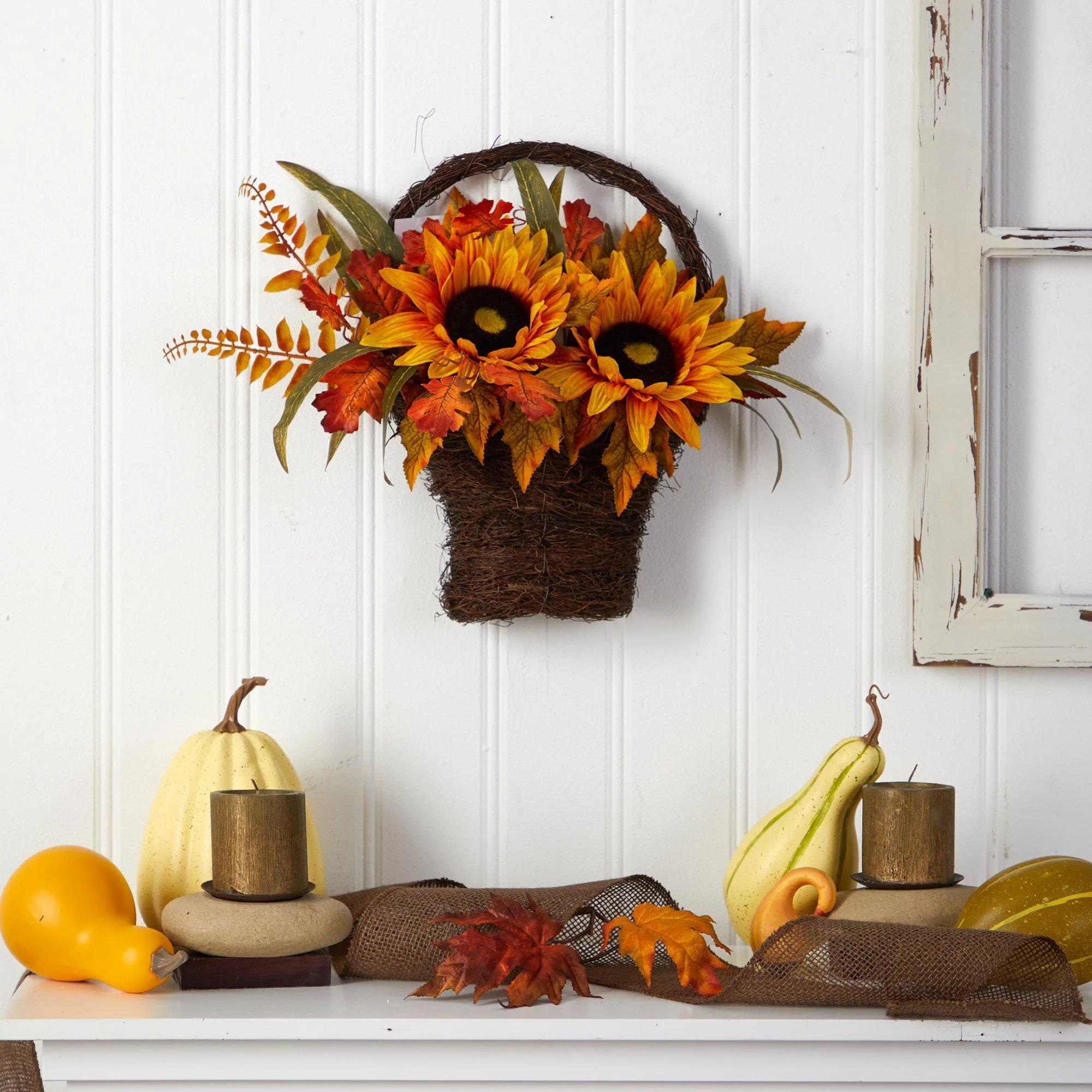 16” Fall Sunflower Artificial Autumn Arrangement in Decorative Basket - Image 4