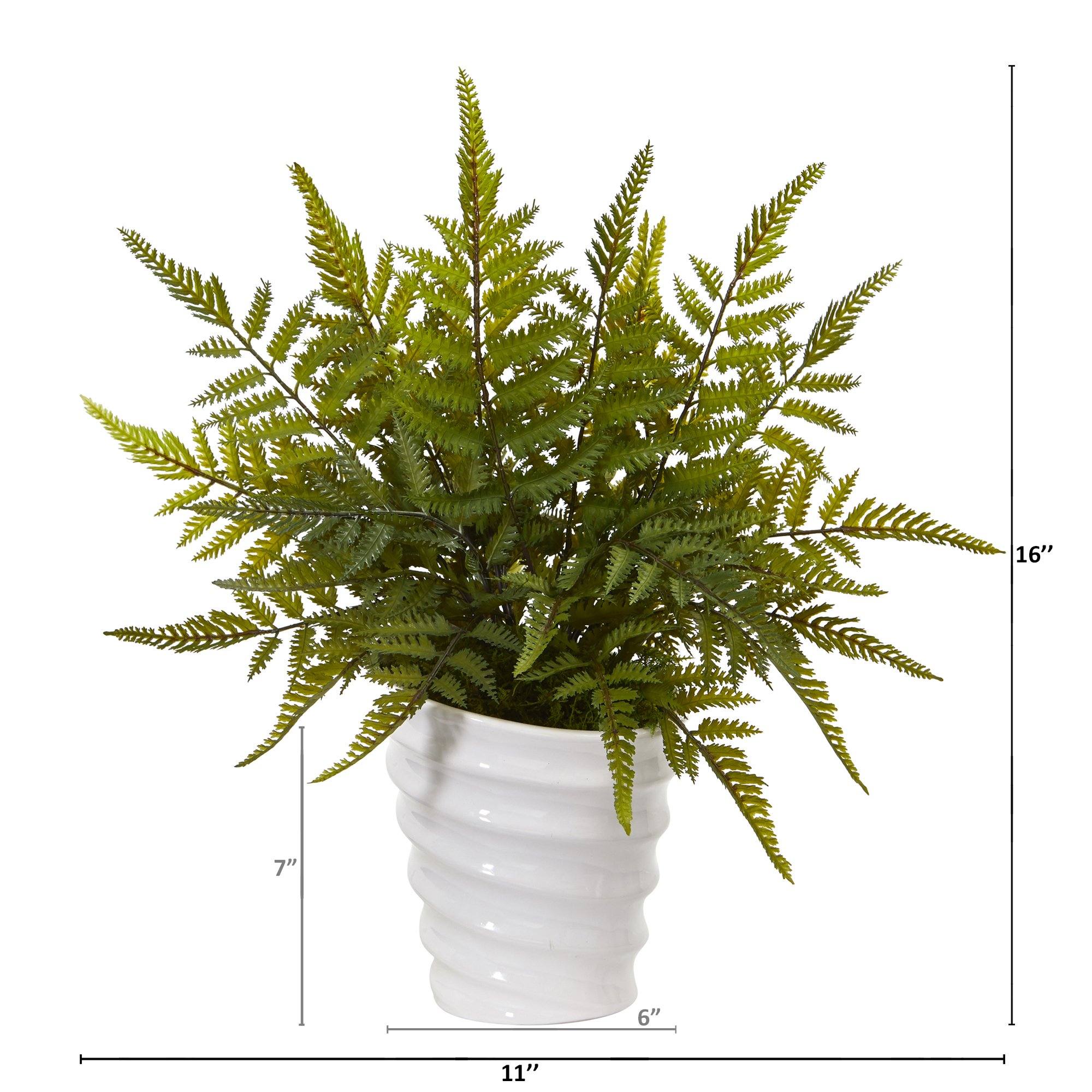 16” Fern Artificial Plant in White Planter - Image 2