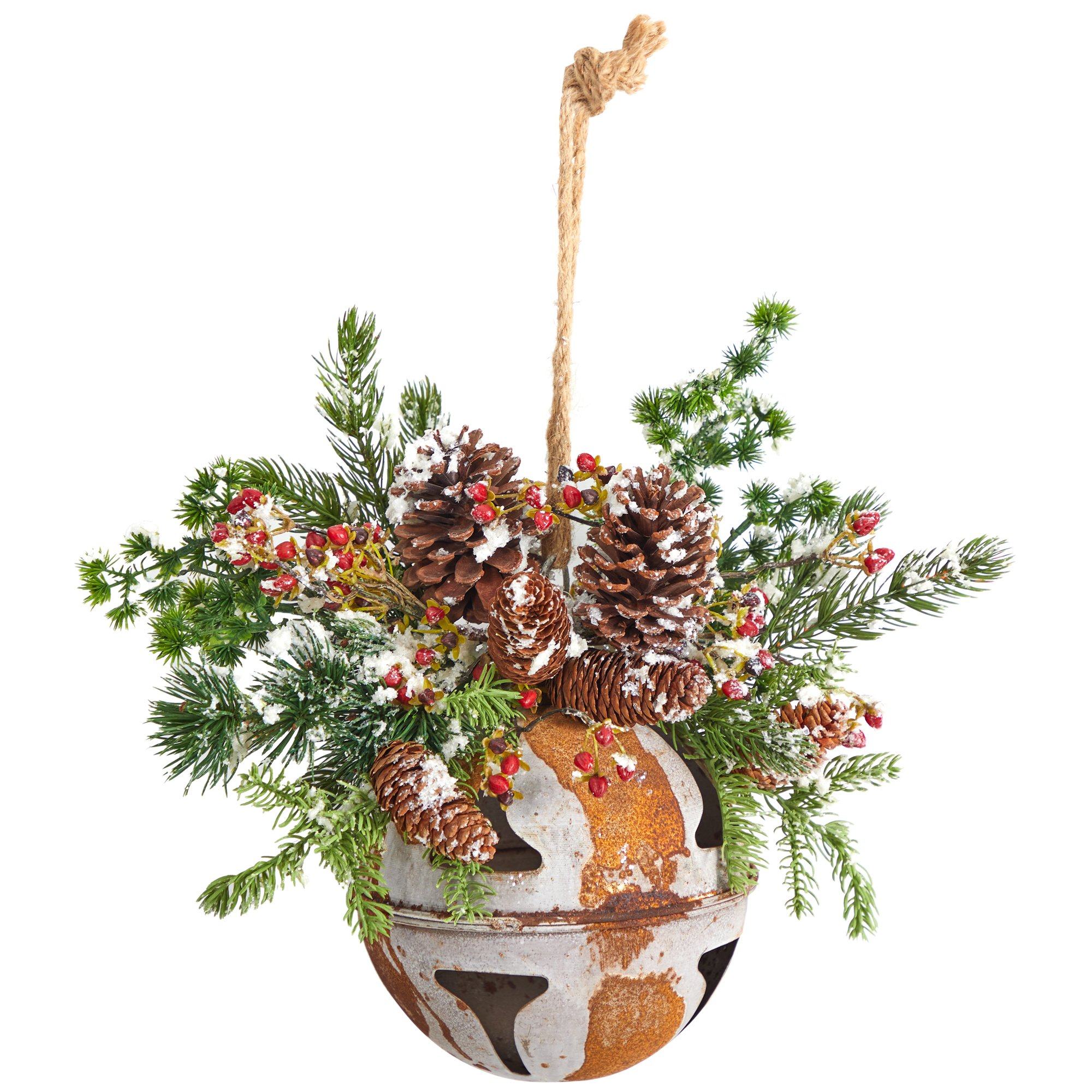 16” Holiday Christmas Jumbo Metal Bell Ornament with Artificial Holly, Berries and Pine - Image 3