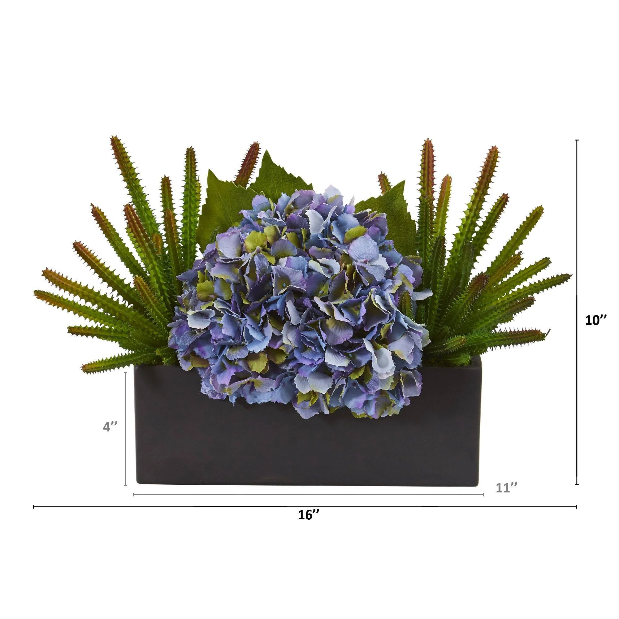 16” Hydrangea and Succulent Artificial Arrangement in Matte Black Vase - Image 2
