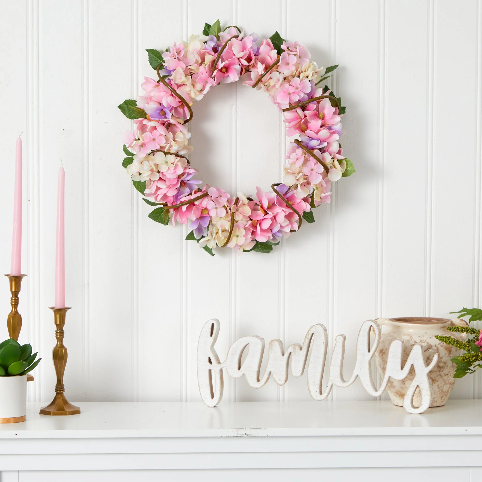 16” Hydrangea Artificial Wreath - Image 3