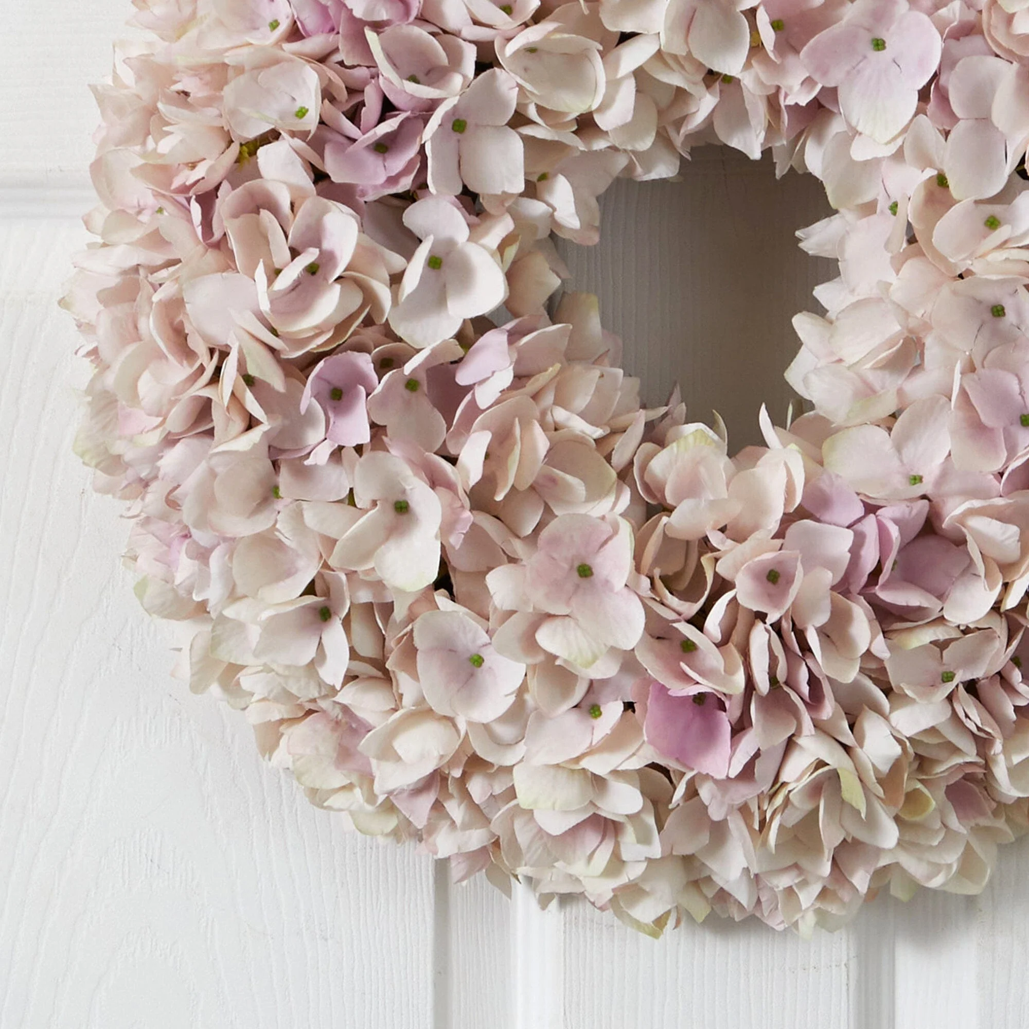 16” Hydrangea Artificial Wreath Pink & White Shades - Image 2