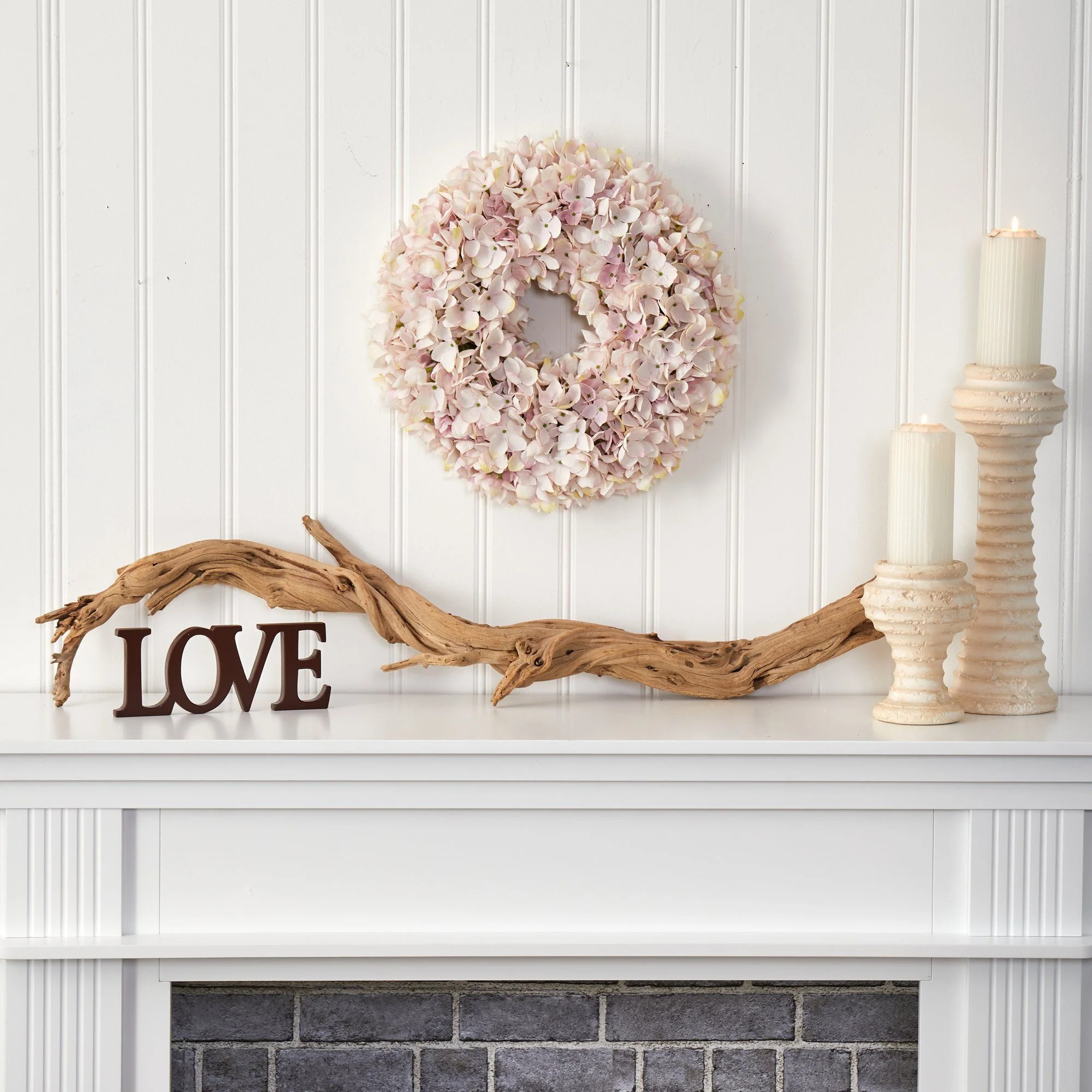 16” Hydrangea Artificial Wreath Pink & White Shades - Image 4