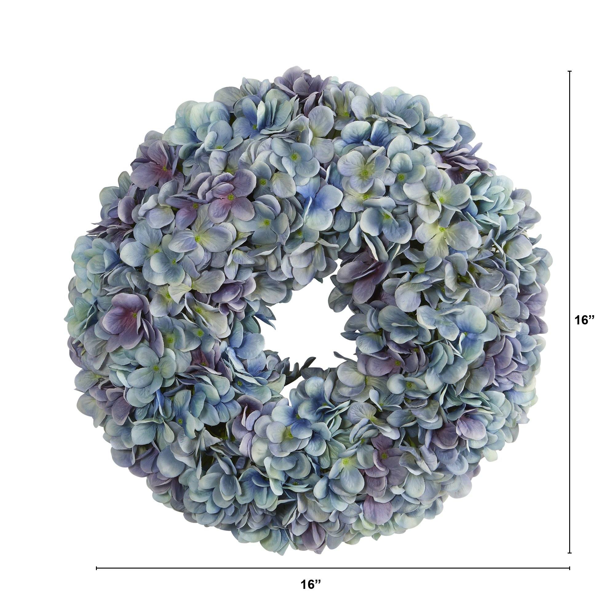16” Hydrangea Artificial Wreath Ocean Blue - Image 3