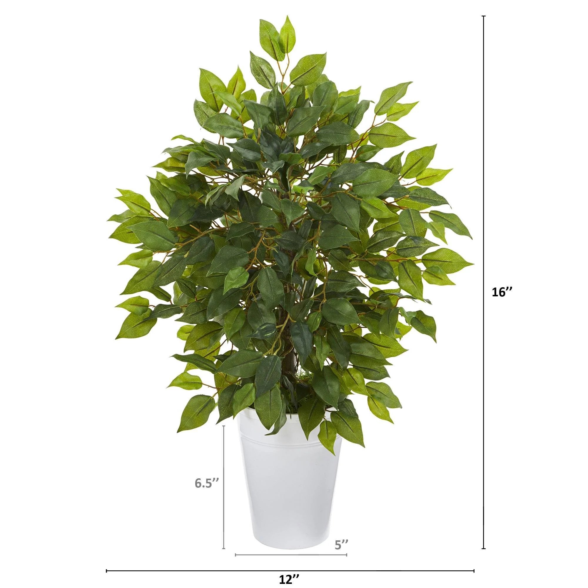 16” Mini Ficus Artificial Tree in White Planter - Image 2