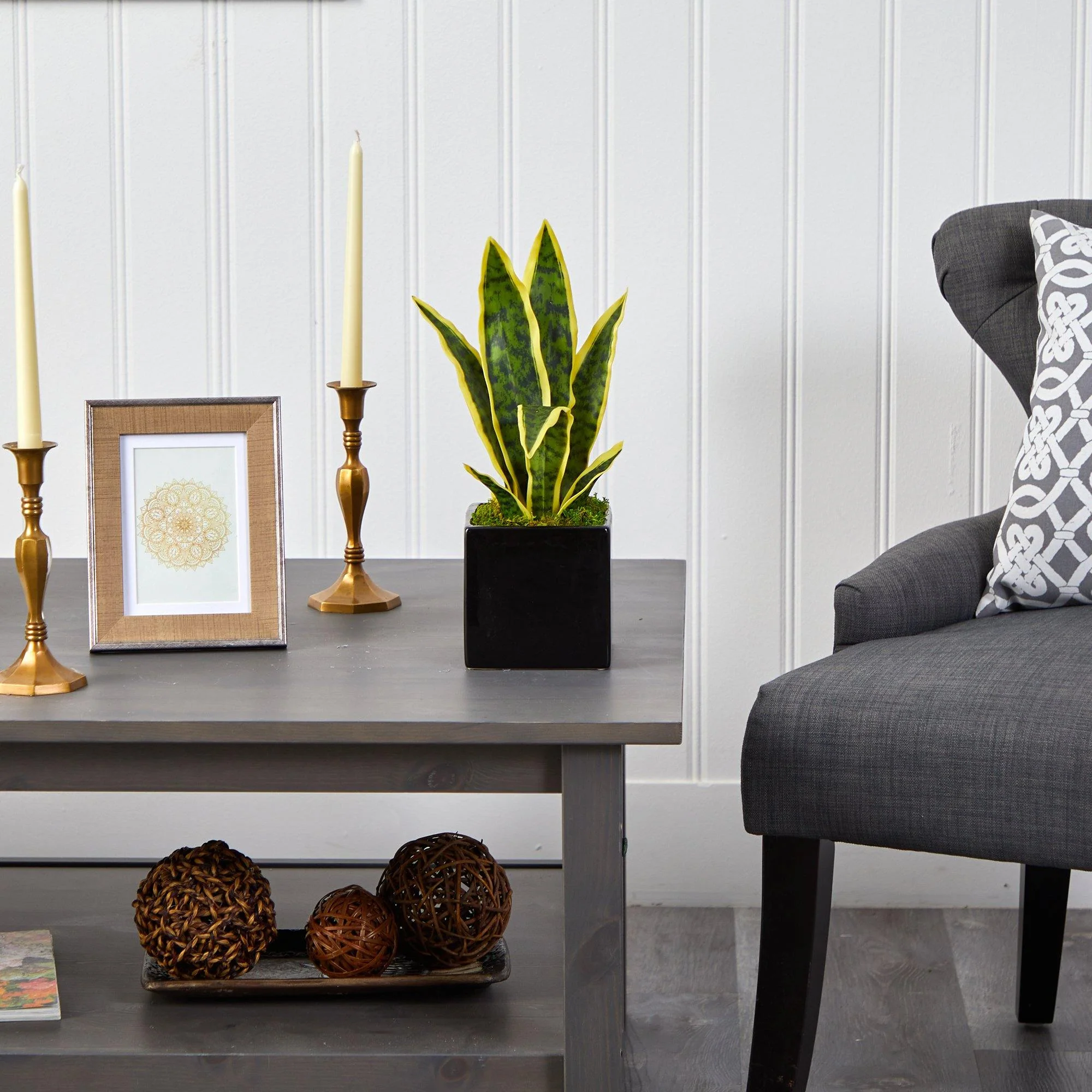 16” Sansevieria Artificial Plant in Black Planter - Image 3