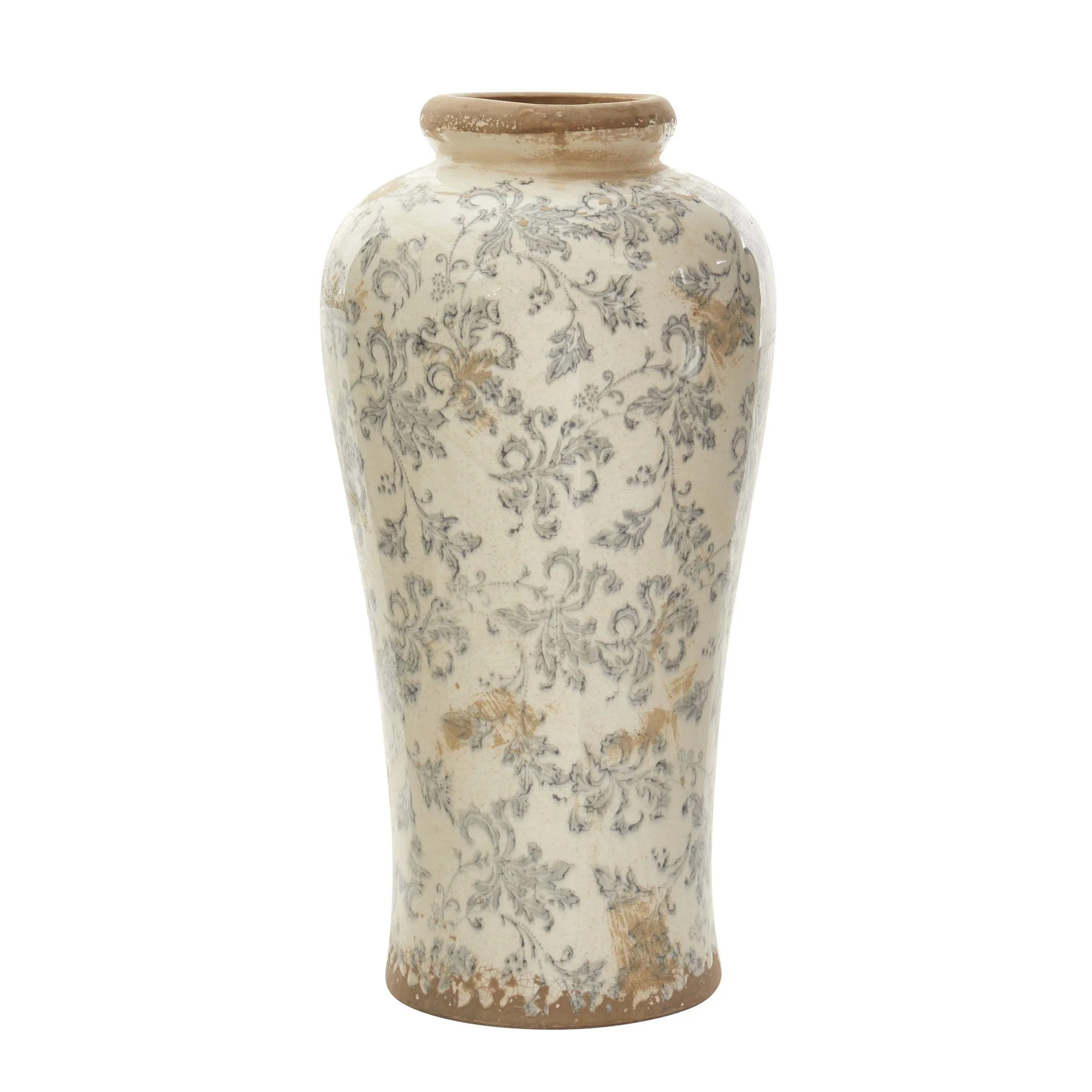 16” Tuscan Ceramic Floral Scroll Urn Vase - Image 2