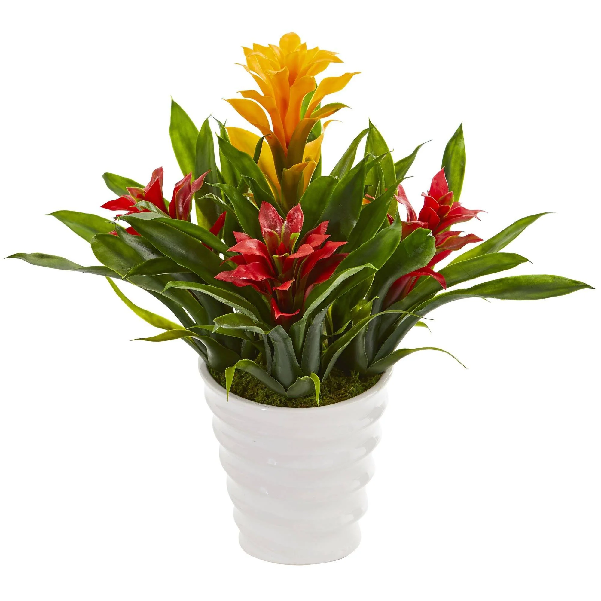 Bromeliad Artificial Plant in White  Vase - Image 2