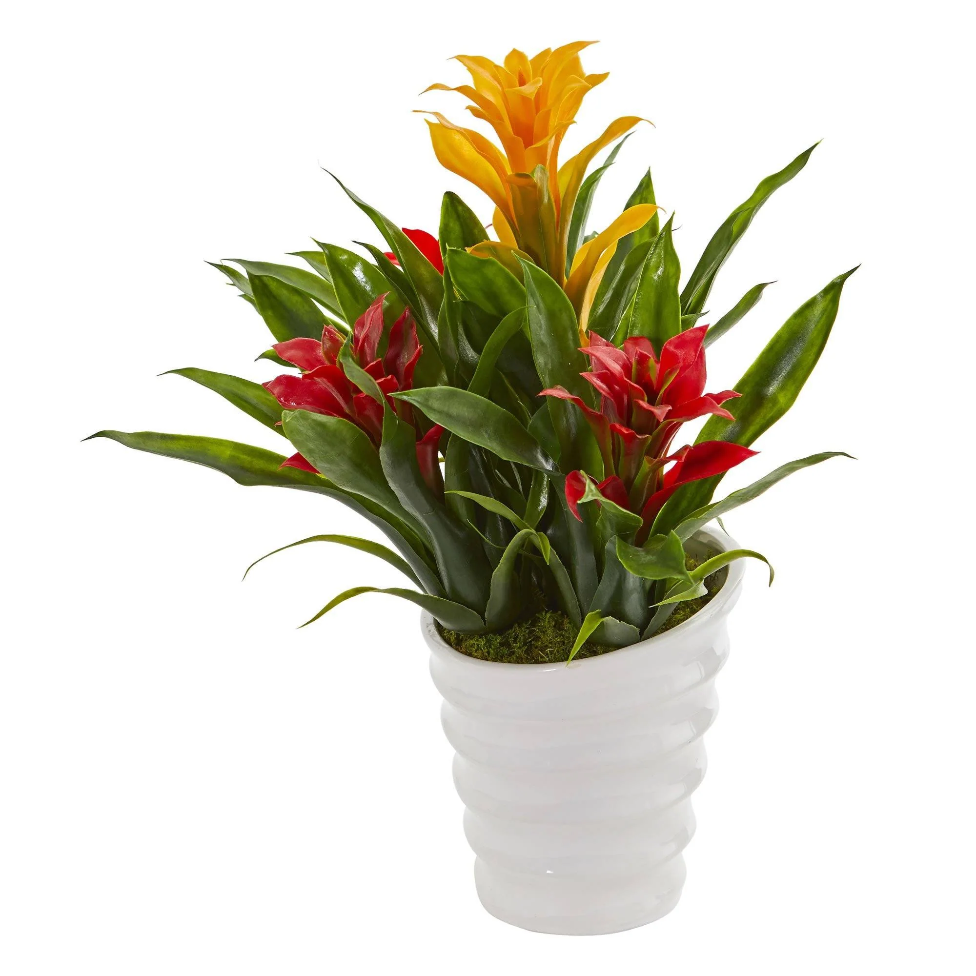 Bromeliad Artificial Plant in White  Vase - Image 4
