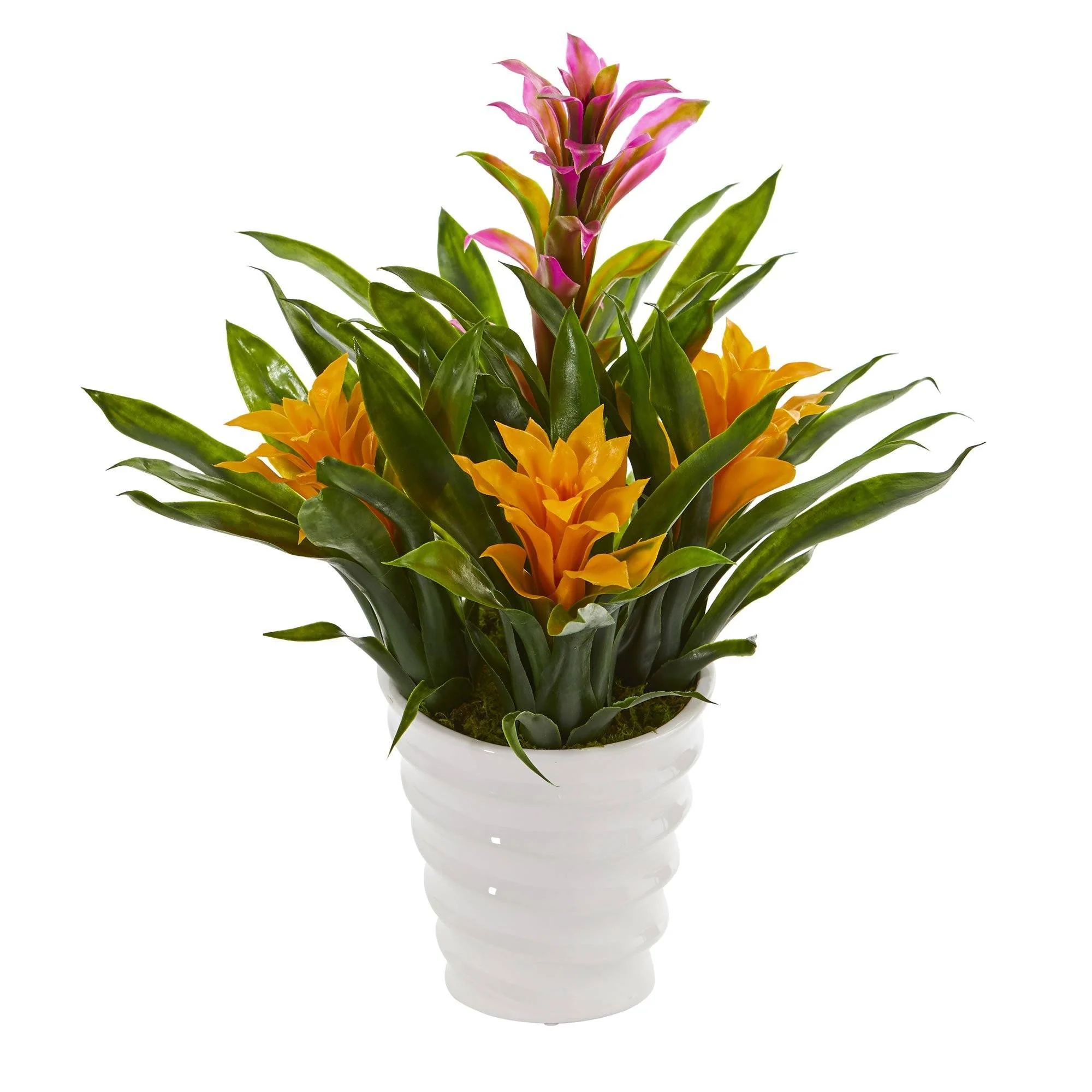 Bromeliad Artificial Plant in White  Vase - Image 5